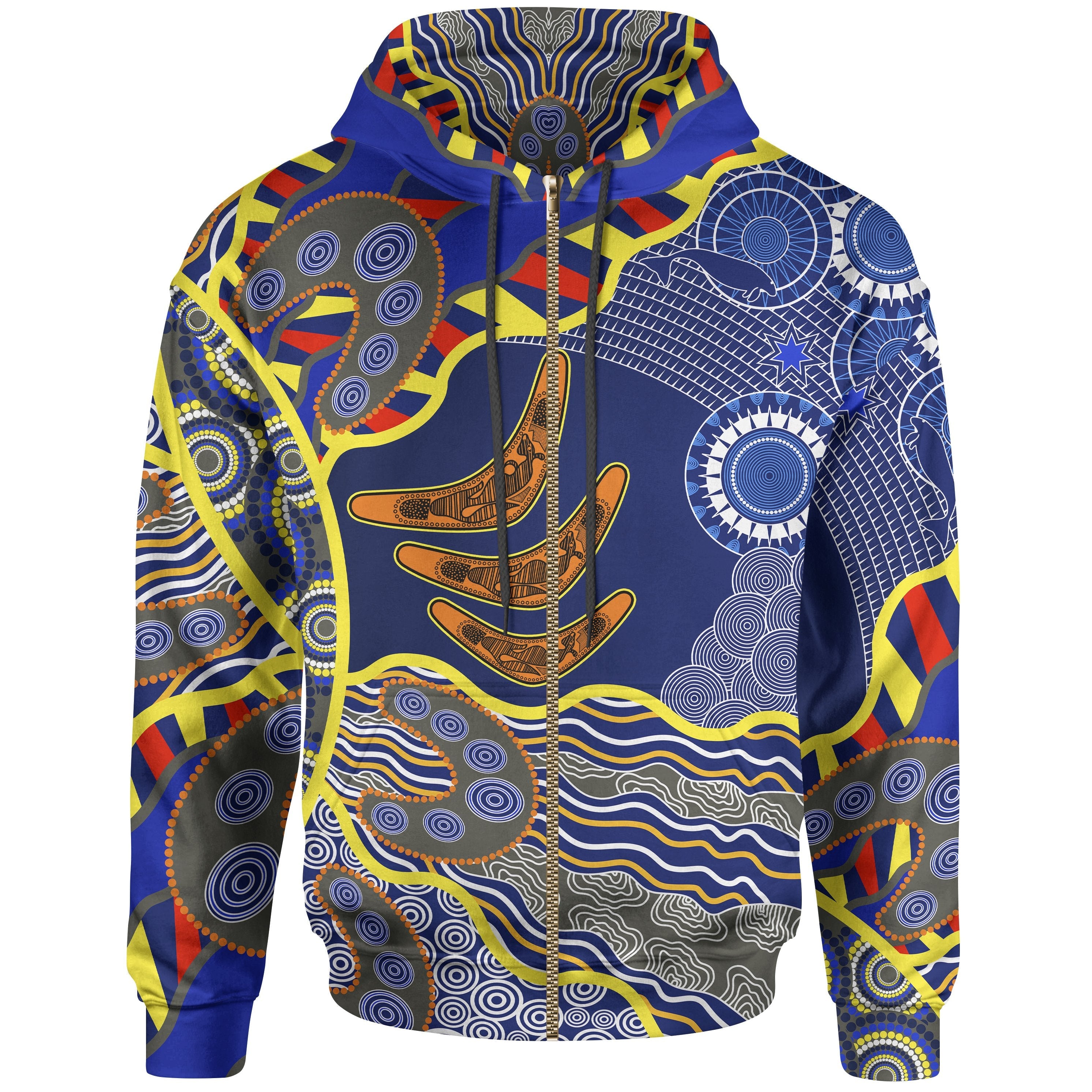 Aboriginal Zip Hoodie - Australian Boomerang Dot Painting Art