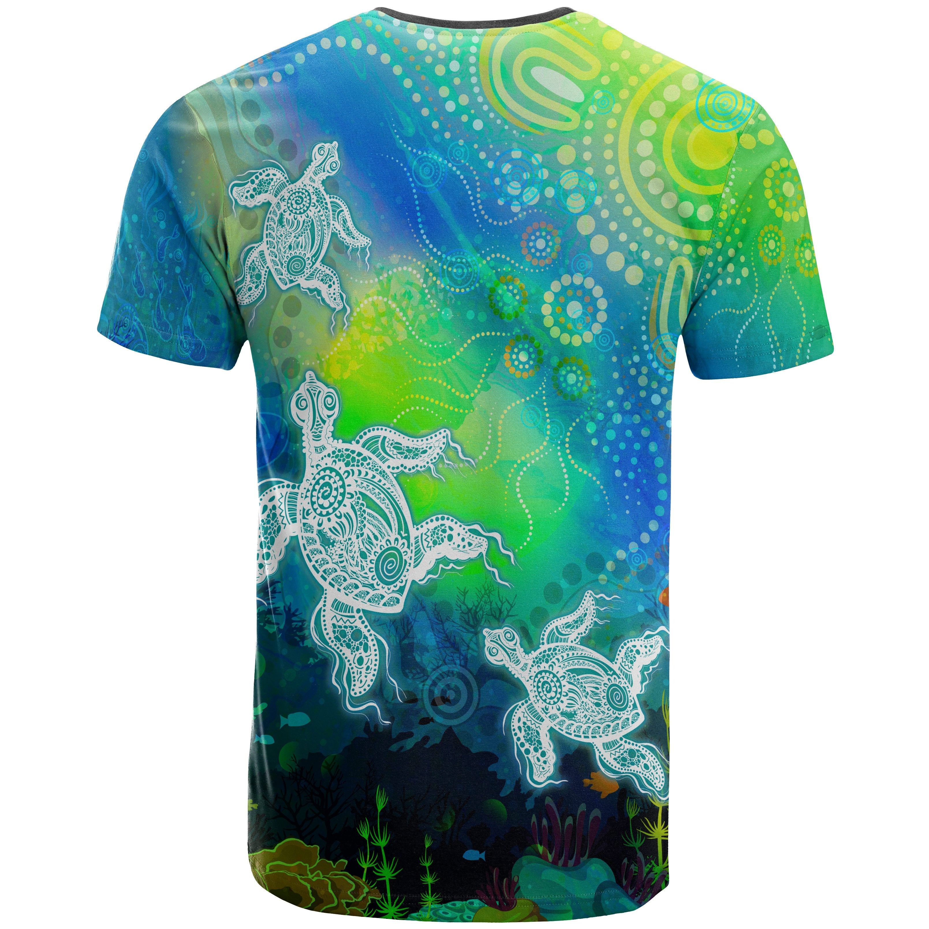 (Custom Text) Aboriginal TShirt - Indigenous Turtle Ocean Dot Painting Art