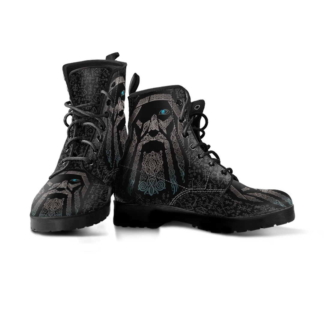 Viking Leather Boots God Odin Tattoo with Futhark