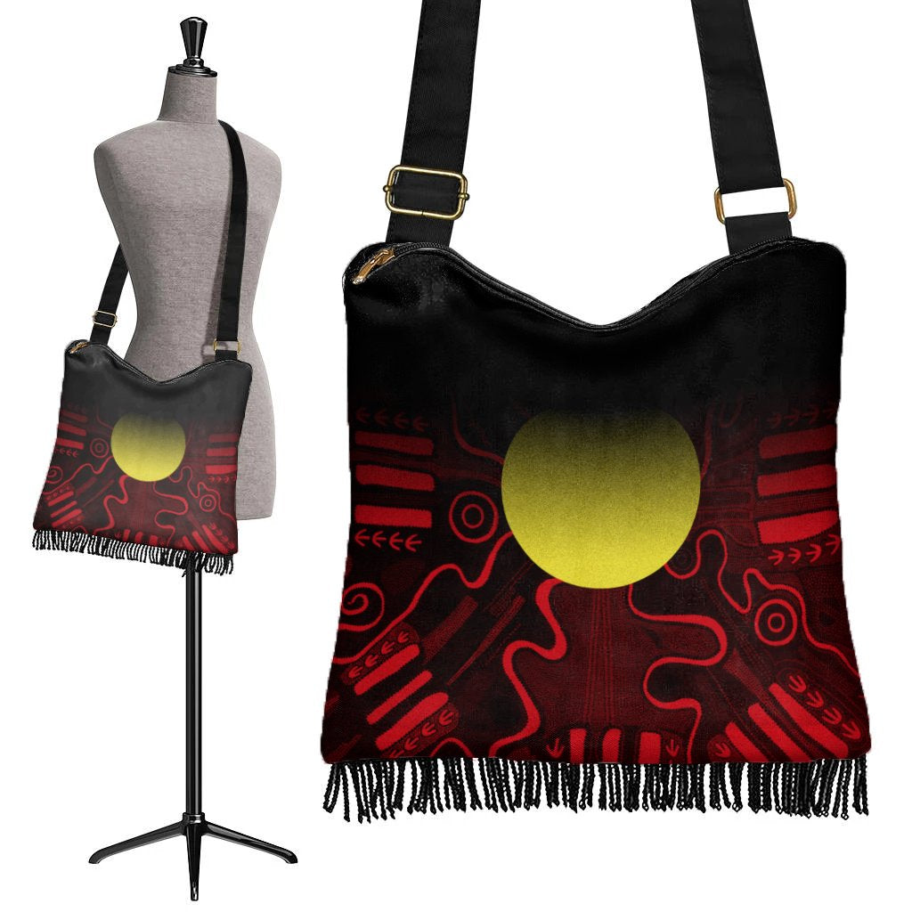 Aboriginal Crossbody Boho Handbag - Indigenous Flag Grunge Style