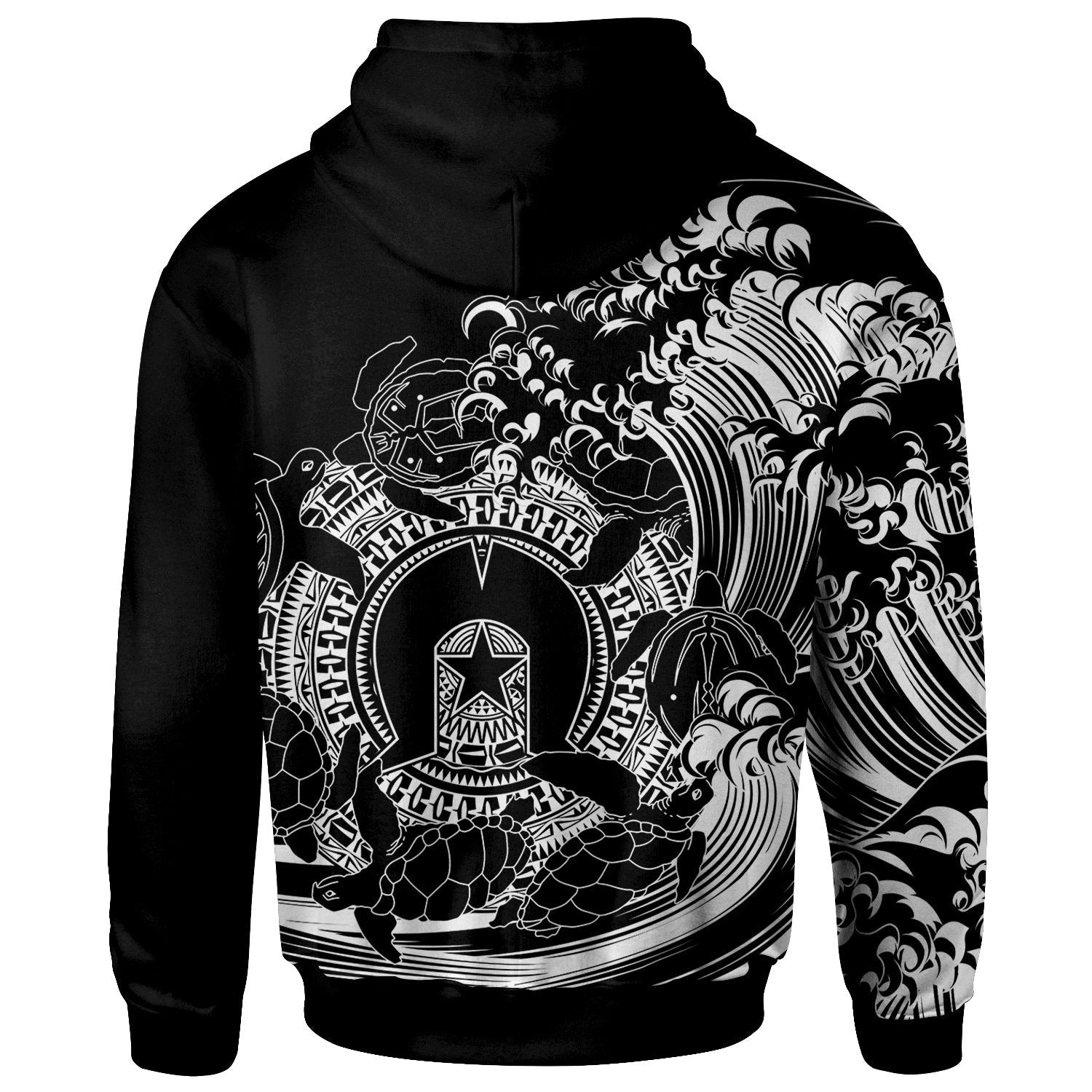 Aboriginal Zip Hoodie - Torres Strait Islands in Wave (Black) 