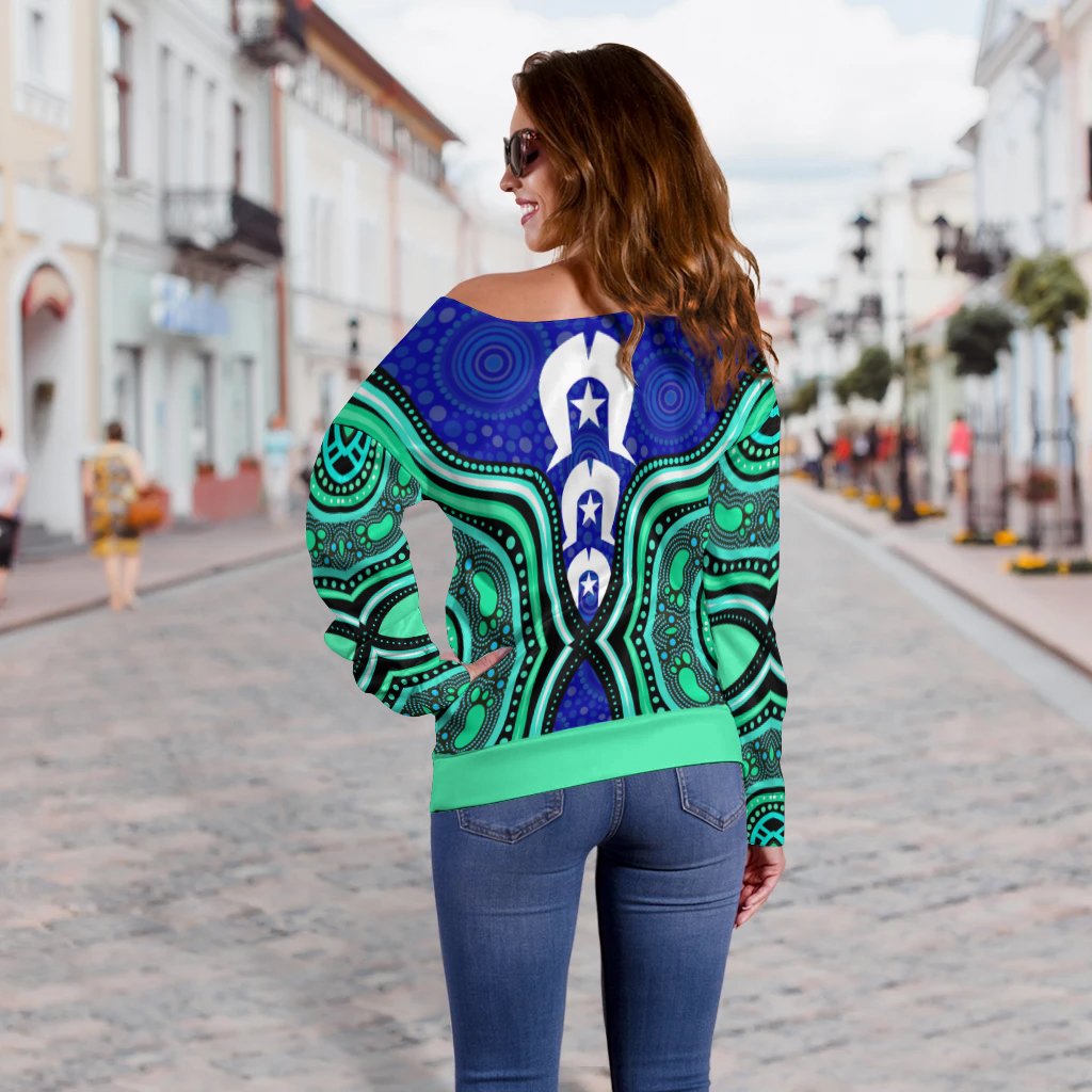 Torres Strait Women's Off Shoulder Sweater - Torres Strait Symbol And Aboriginal Patterns