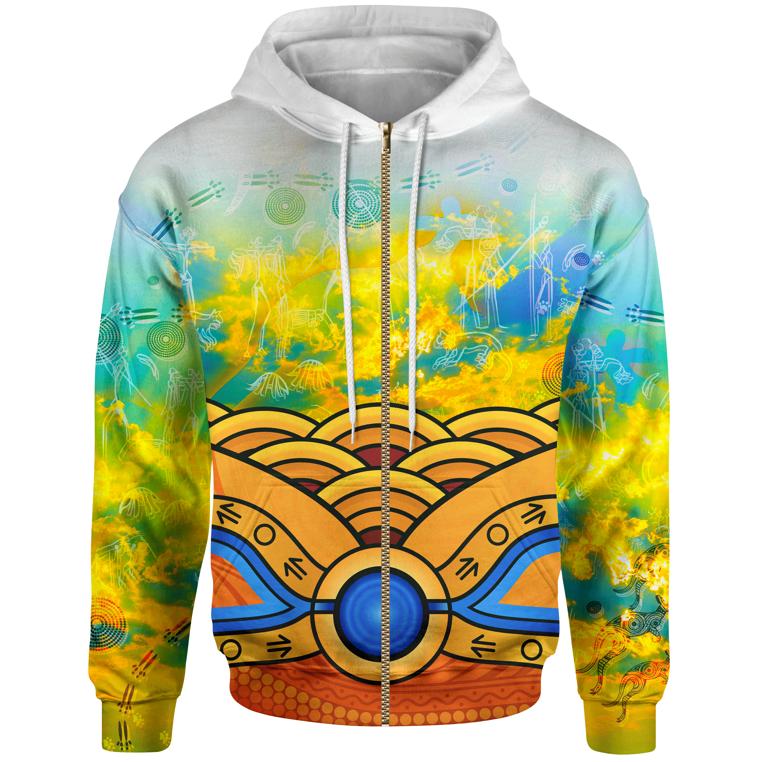 Aboriginal Zip Hoodie - Australia Kangaroo Sky