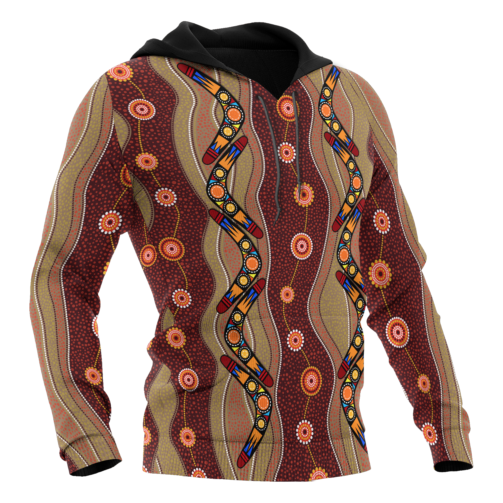 Aboriginal Hoodie - Boomerang Patterns Circle Dot Painting