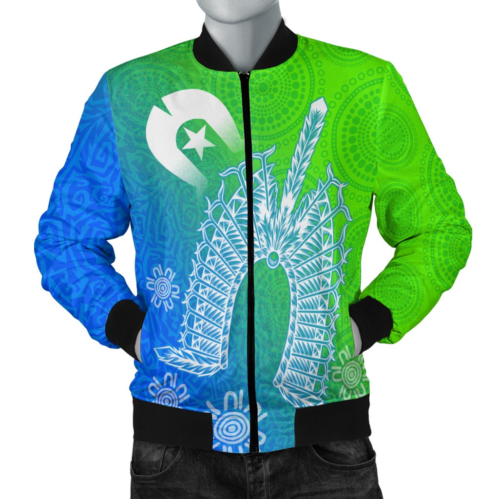 Torres Strait Islander Men Bomber Jacket - Dhari Mask Ocean Style
