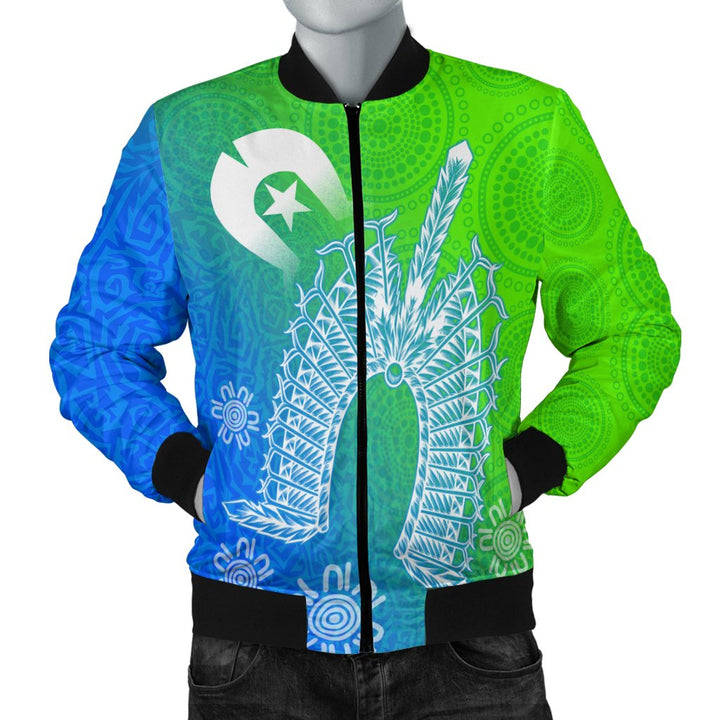 Torres Strait Islander Men Bomber Jacket - Dhari Mask Ocean Style – To ...