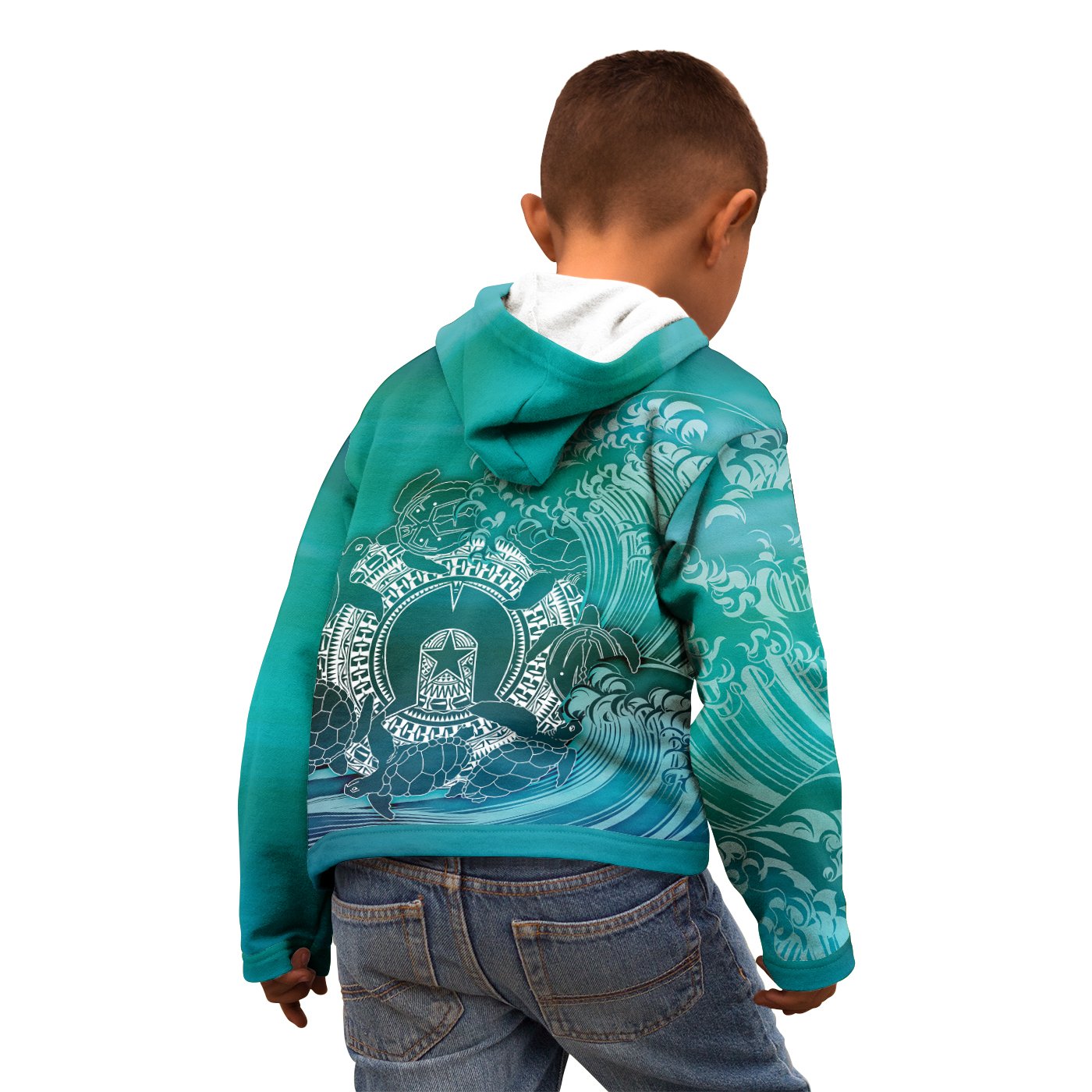 (Custom) Aboriginal Kid Zip Hoodie - Torres Strait Islands in Wave