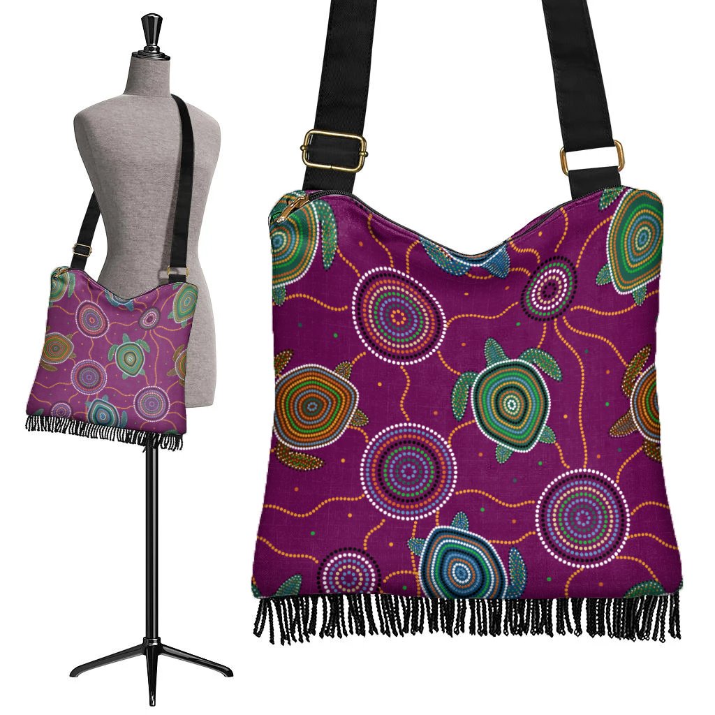 Boho Handbag - Aboriginal Turtle Purple Australia Dot Patterns
