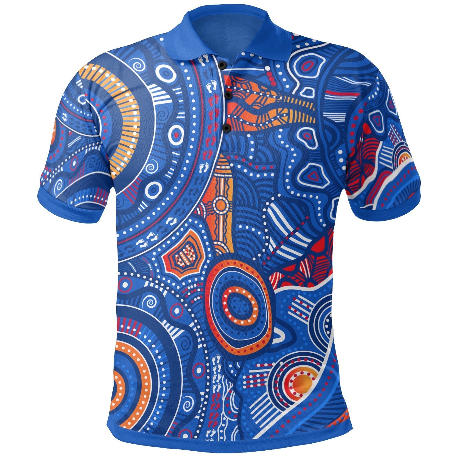 Aboriginal Polo - Indigenous Footprint Patterns Blue Color Polo Shirt