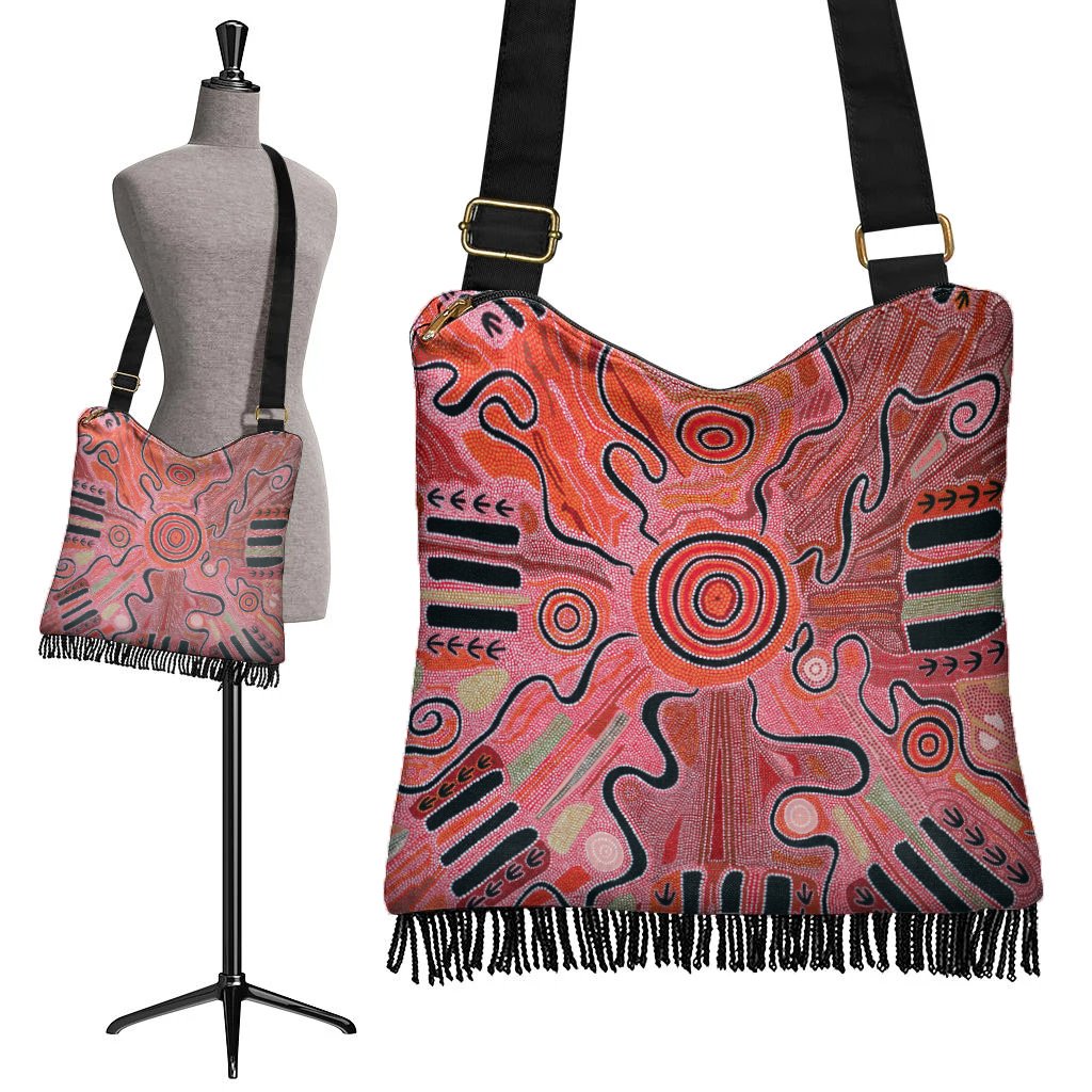 Aboriginal Boho Bag - Indigenous Footprint Landscape