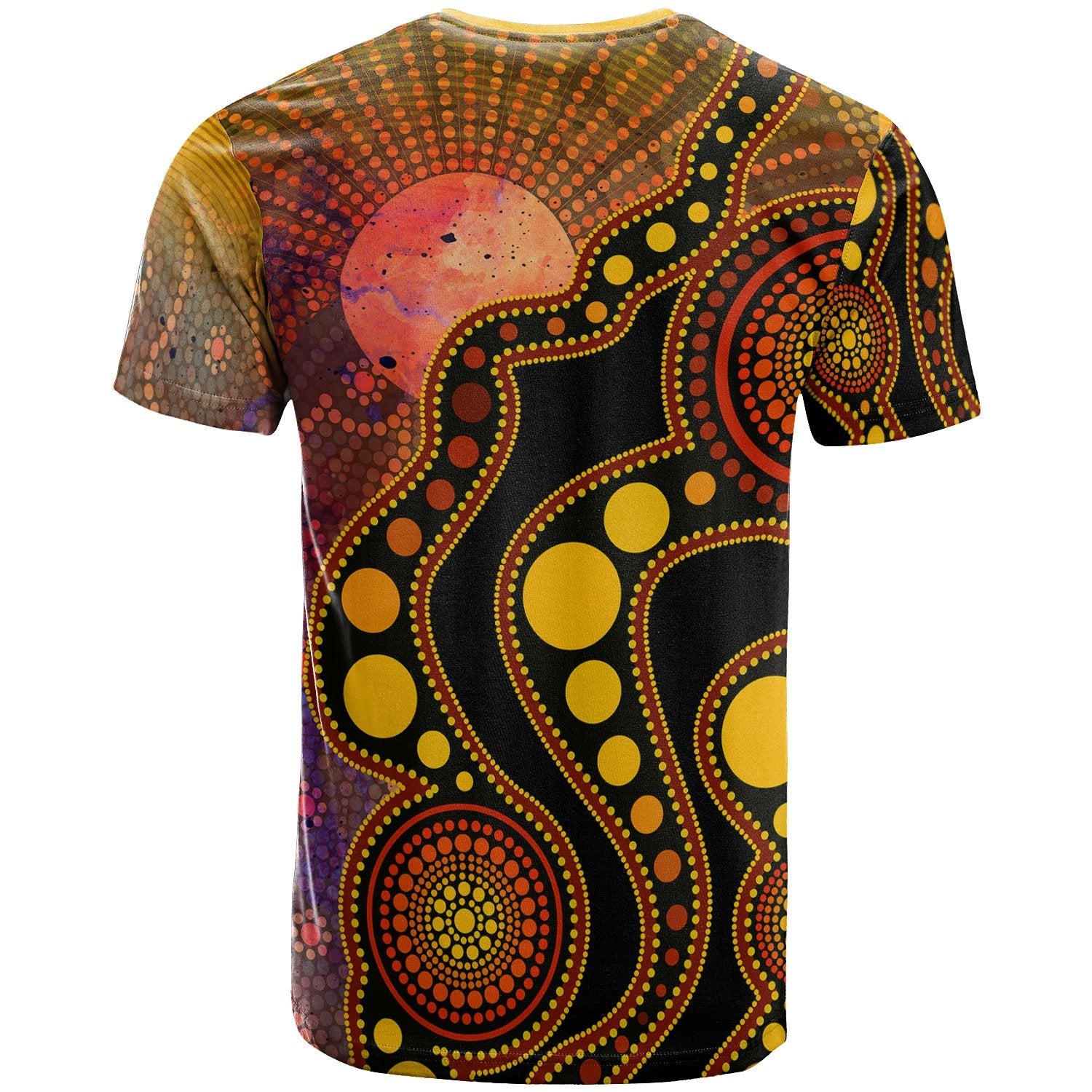 (Custom Text) Aboriginal TShirt - Australia Indigenous Flag Circle Dot Painting Art (Golden)