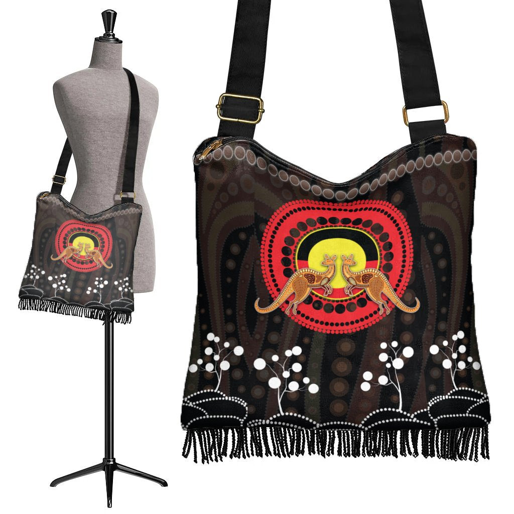 Boho Handbag - Kangaroo with Tribal Pattern and Aboriginal Flag