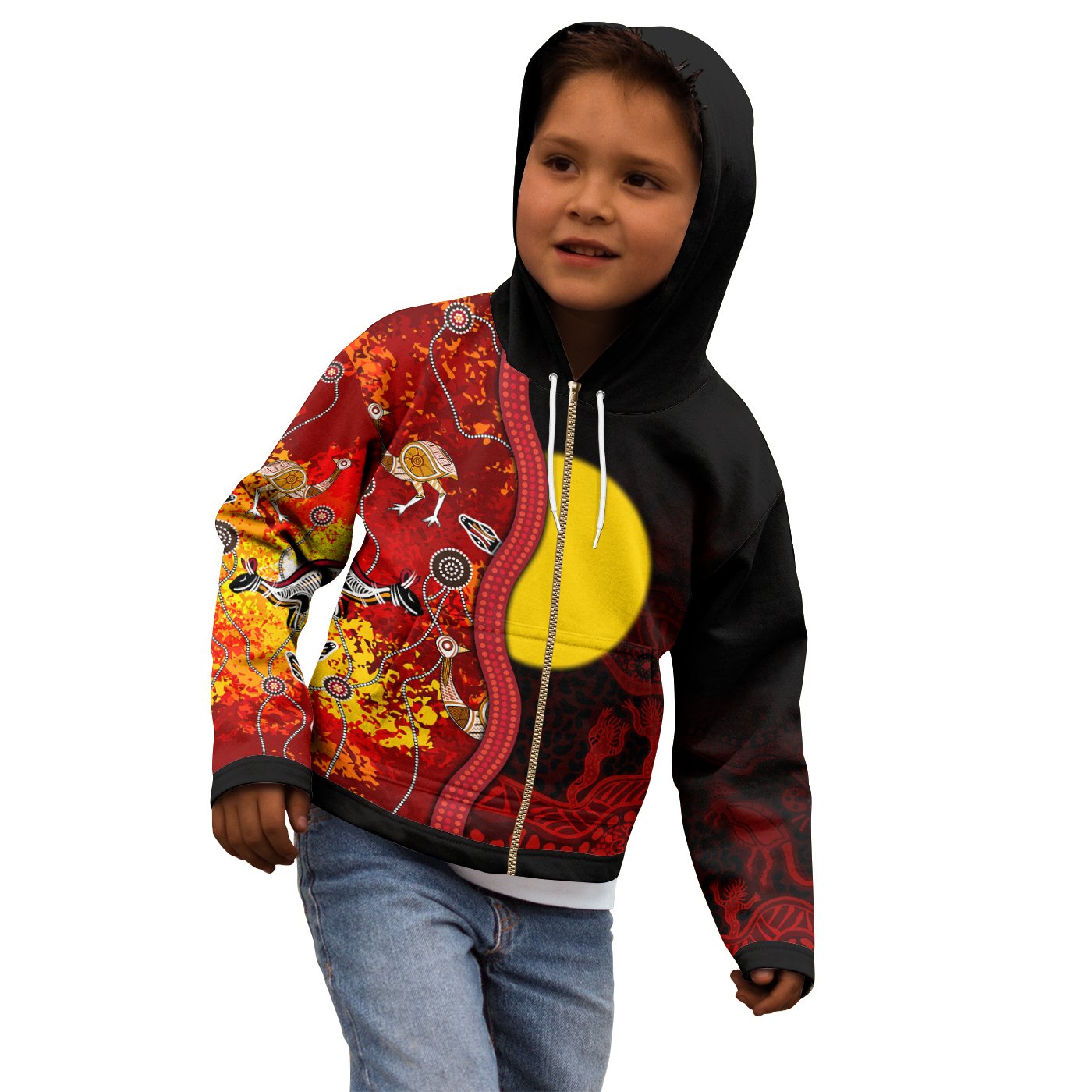 (Kid) Aboriginal Zip Hoodie - Red Indigenous Flag