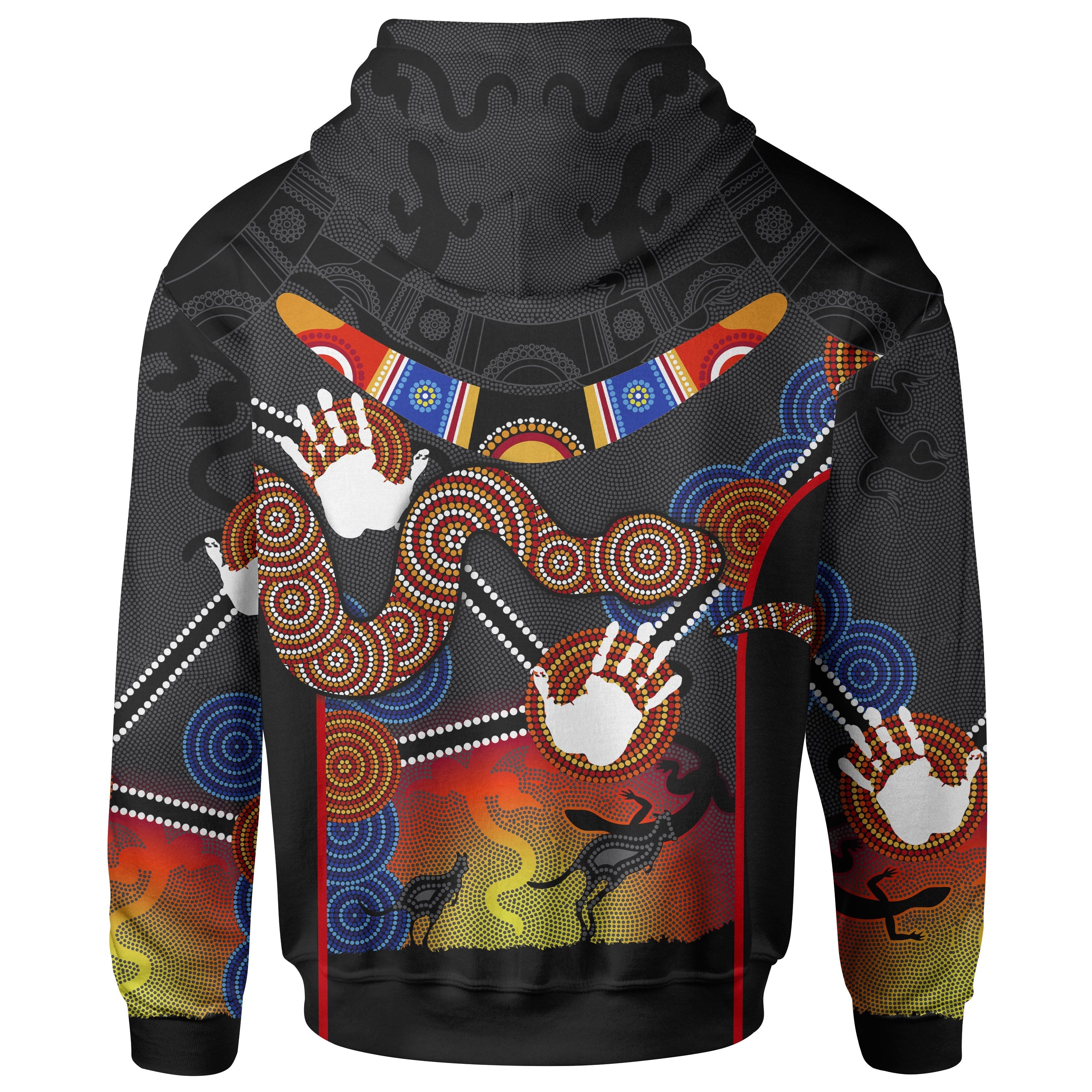 Aboriginal Zip Hoodie - Australian Boomerang and Snake Indigenous Art