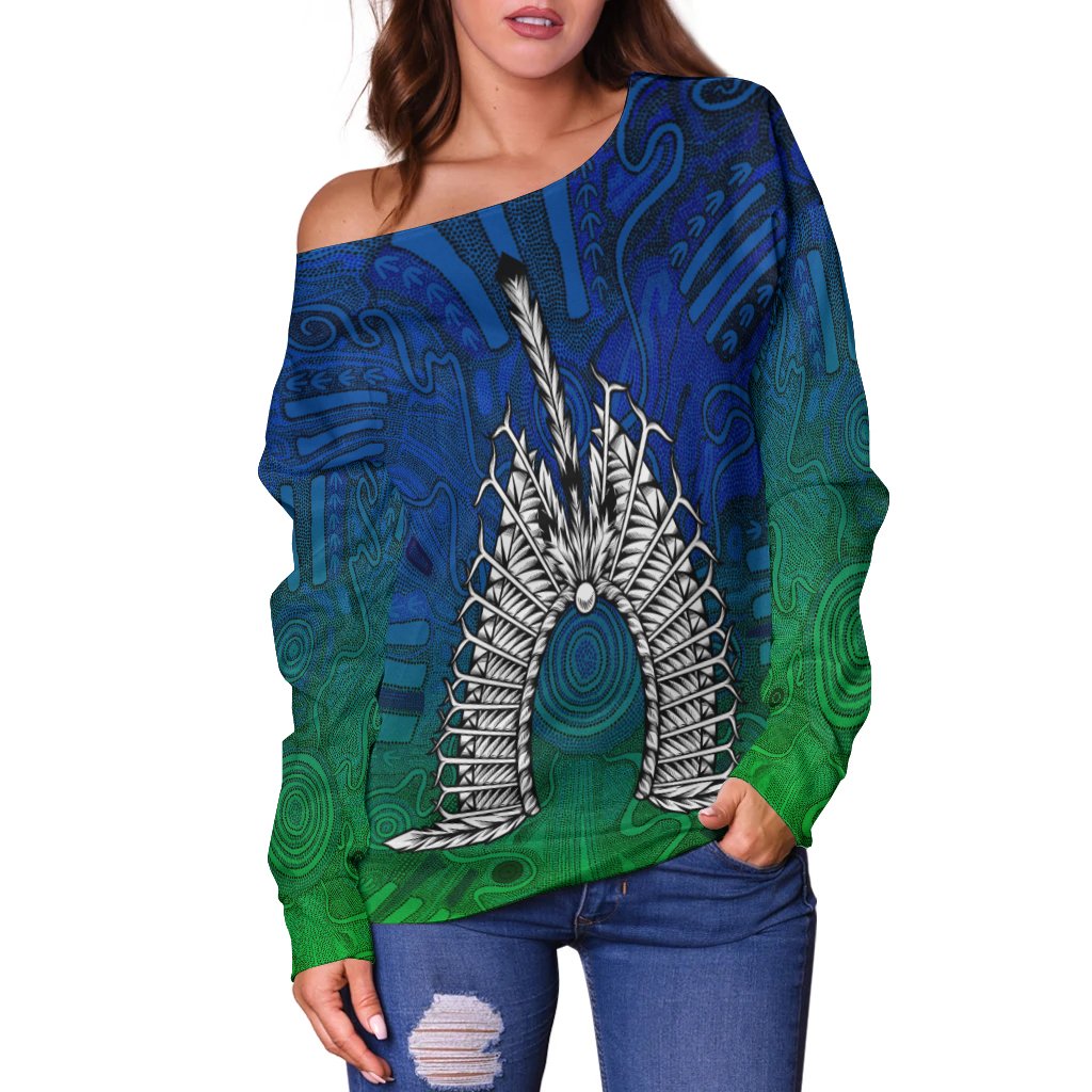 Torres Strait Islander Women's Off Shoulder Sweater - Dhari Mask