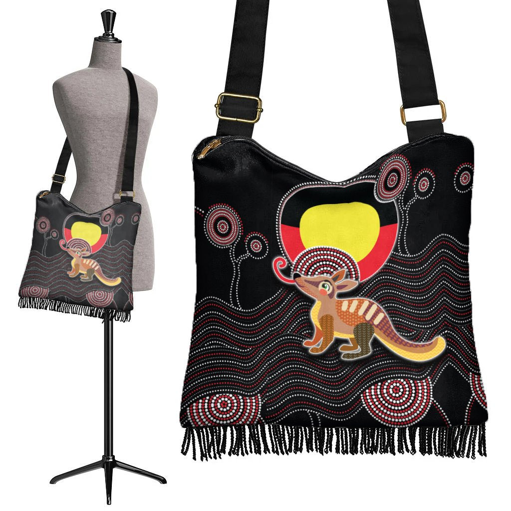 Boho Handbag - Numbat Tribal Pattern with Aboriginal Flag