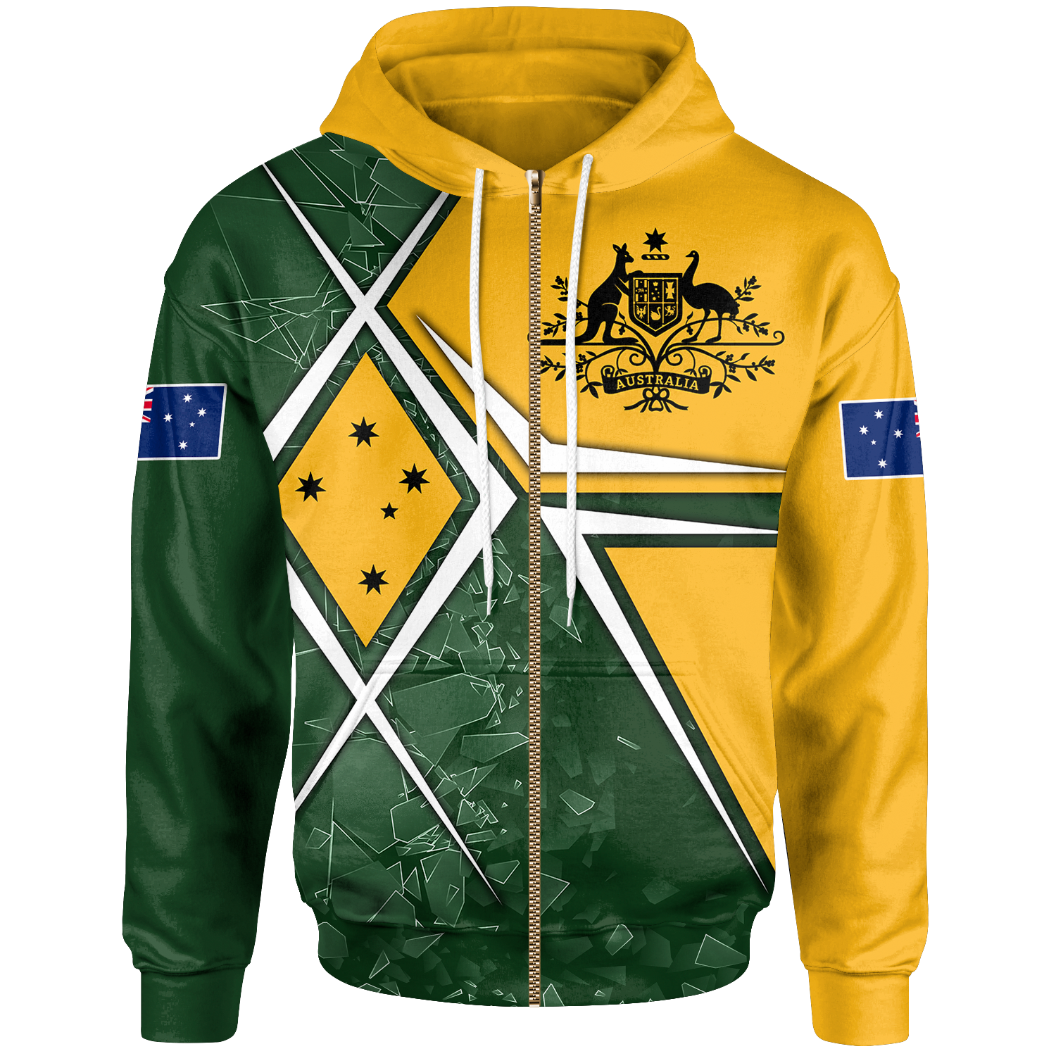 Zip Hoodie - Aussie Flag (Green) 