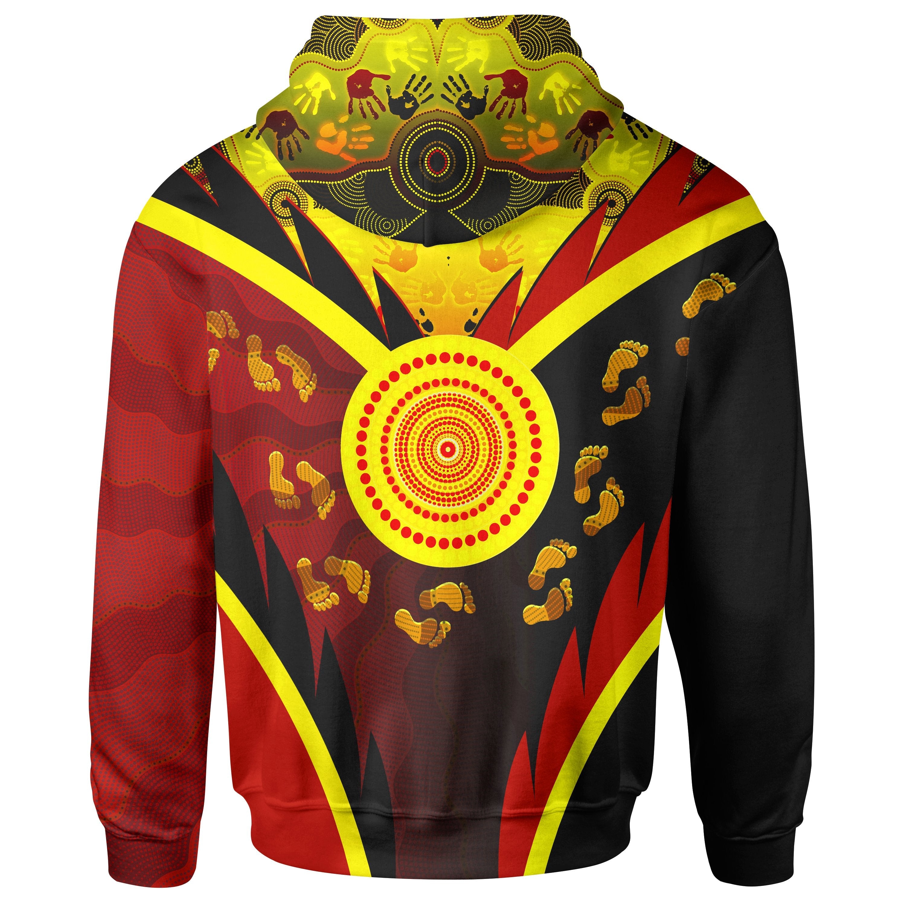 Aboriginal Zip Hoodie - Indigenous Flag With Footprint Hand Art