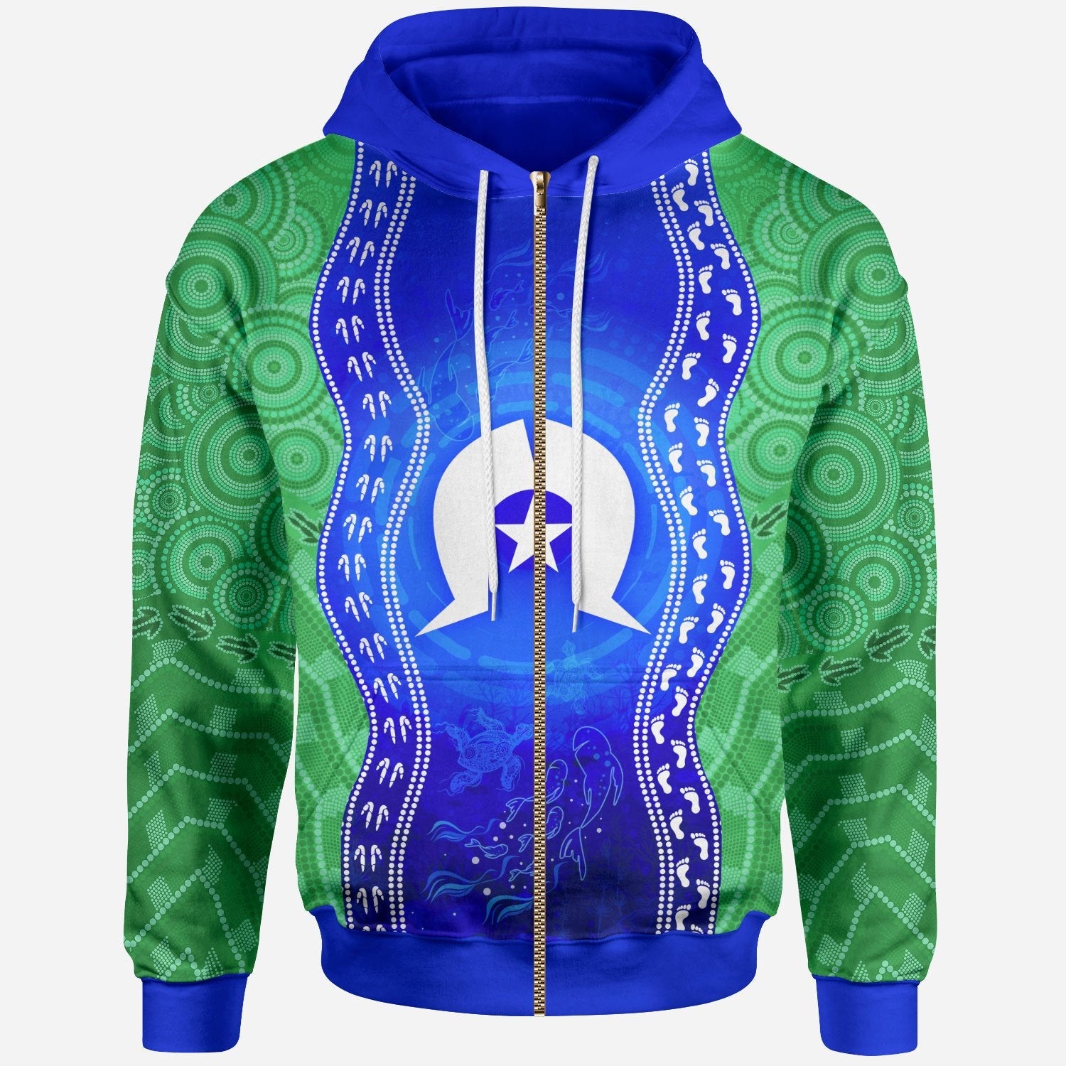 Torres Strait Islanders Zip Hoodie - Torres Symbol With Aboriginal Patterns