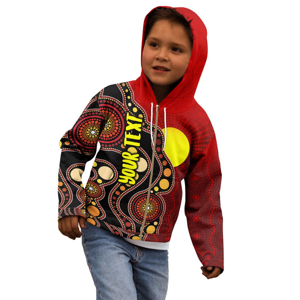 (Custom Kid) Aboriginal Zip Hoodie - Australia Aboriginal Lives Matter Flag (For Kid) 