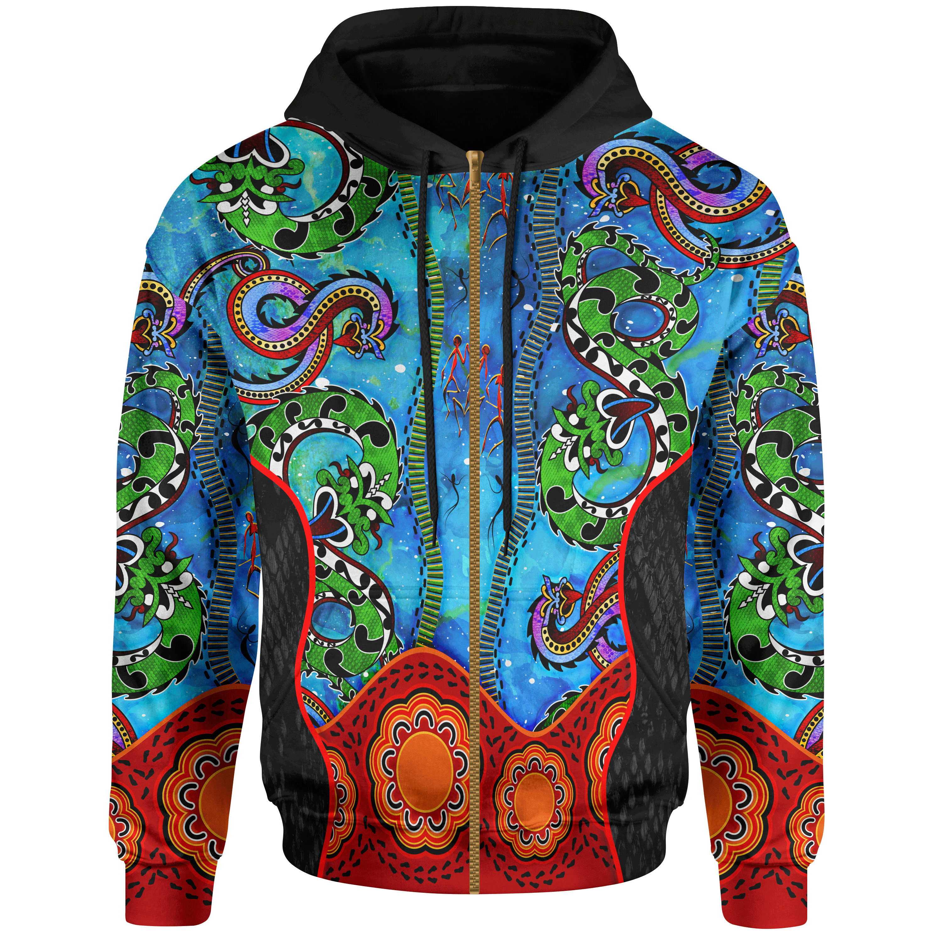 Aboriginal Zip Hoodie - Aussie Indigenous Patterns Blue