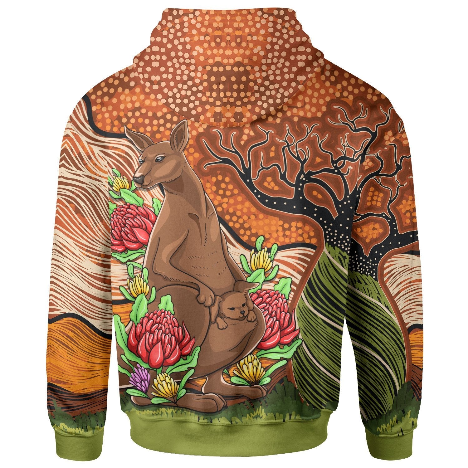 Aboriginal Zip Hoodie - Kangaroo With Indigenous Tree