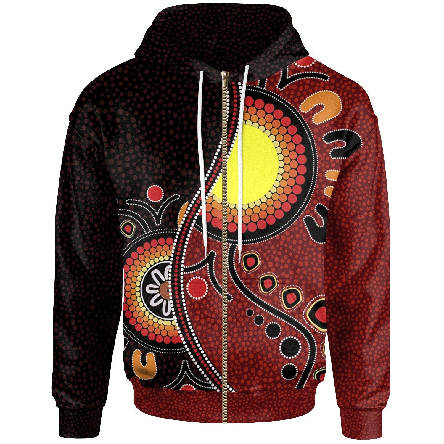 Aboriginal Zip Hoodie - Australia Flag Dot Painting Art