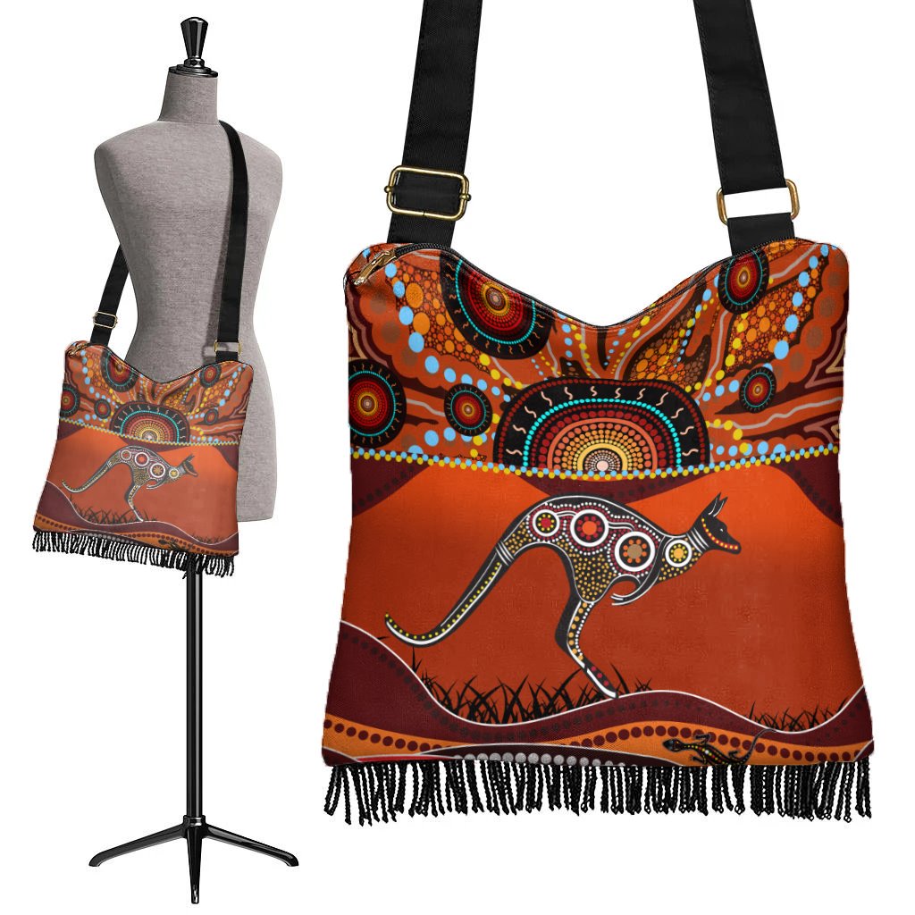 Aboriginal Boho Handbag - Kangaroo With Dot Painting