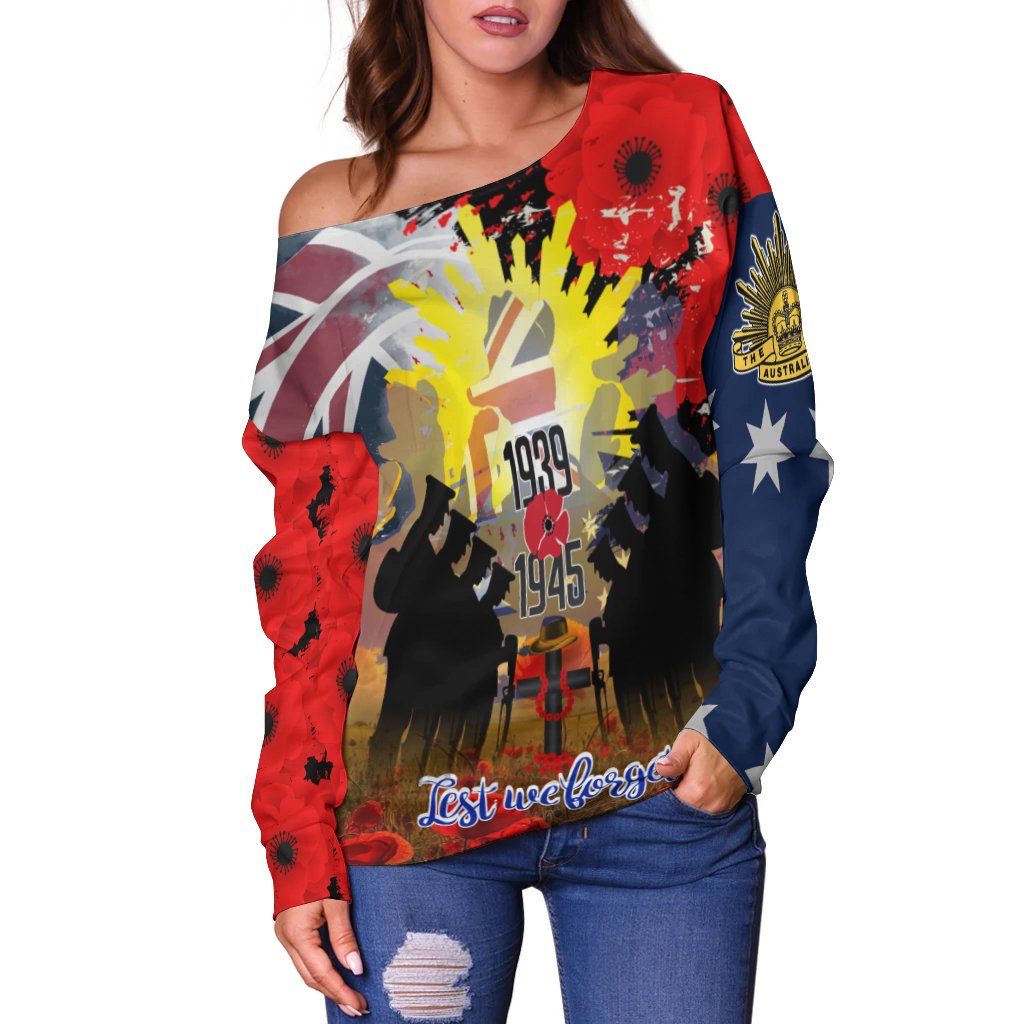Off Shoulder Sweater - Anzac Day 2022 World War II Commemoration 1939 - 1945