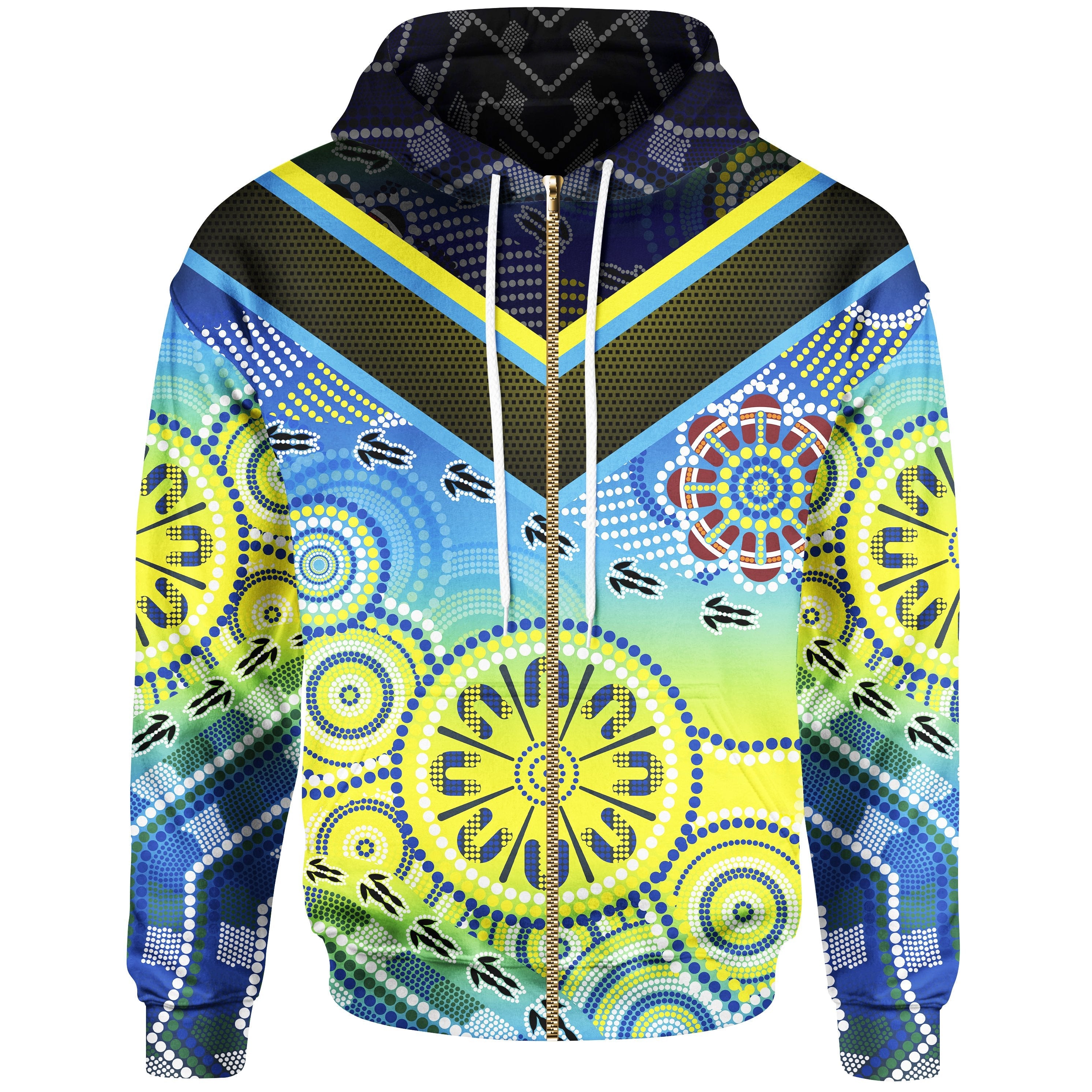 Aboriginal Zip Hoodie - Dot Painting Indigenous Circle Patterns