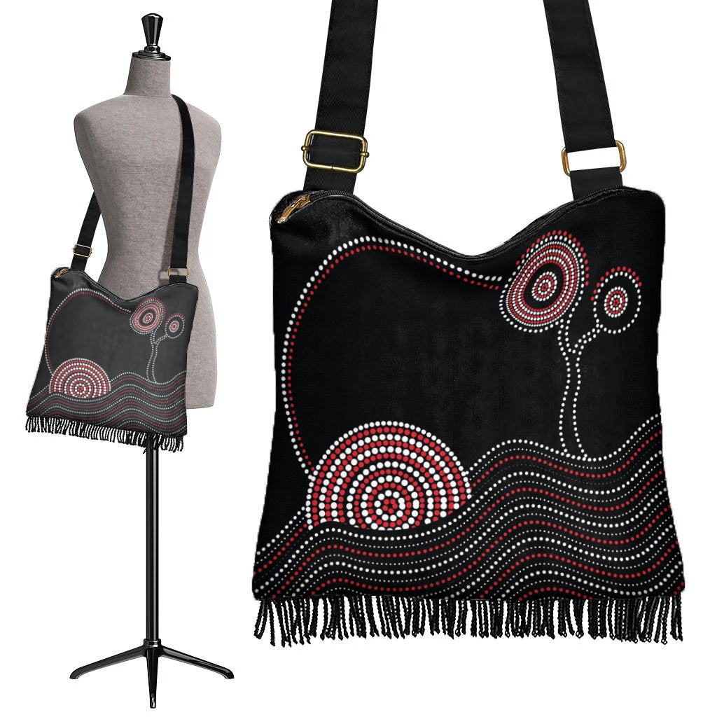 Boho Handbag - Aboriginal Pattern Black Style