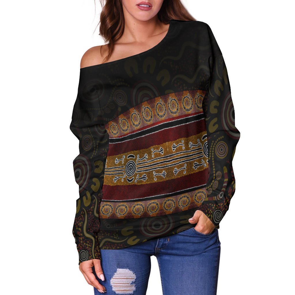 Off Shoulder - Aboriginal Dot Panting Art Horizontal Lines