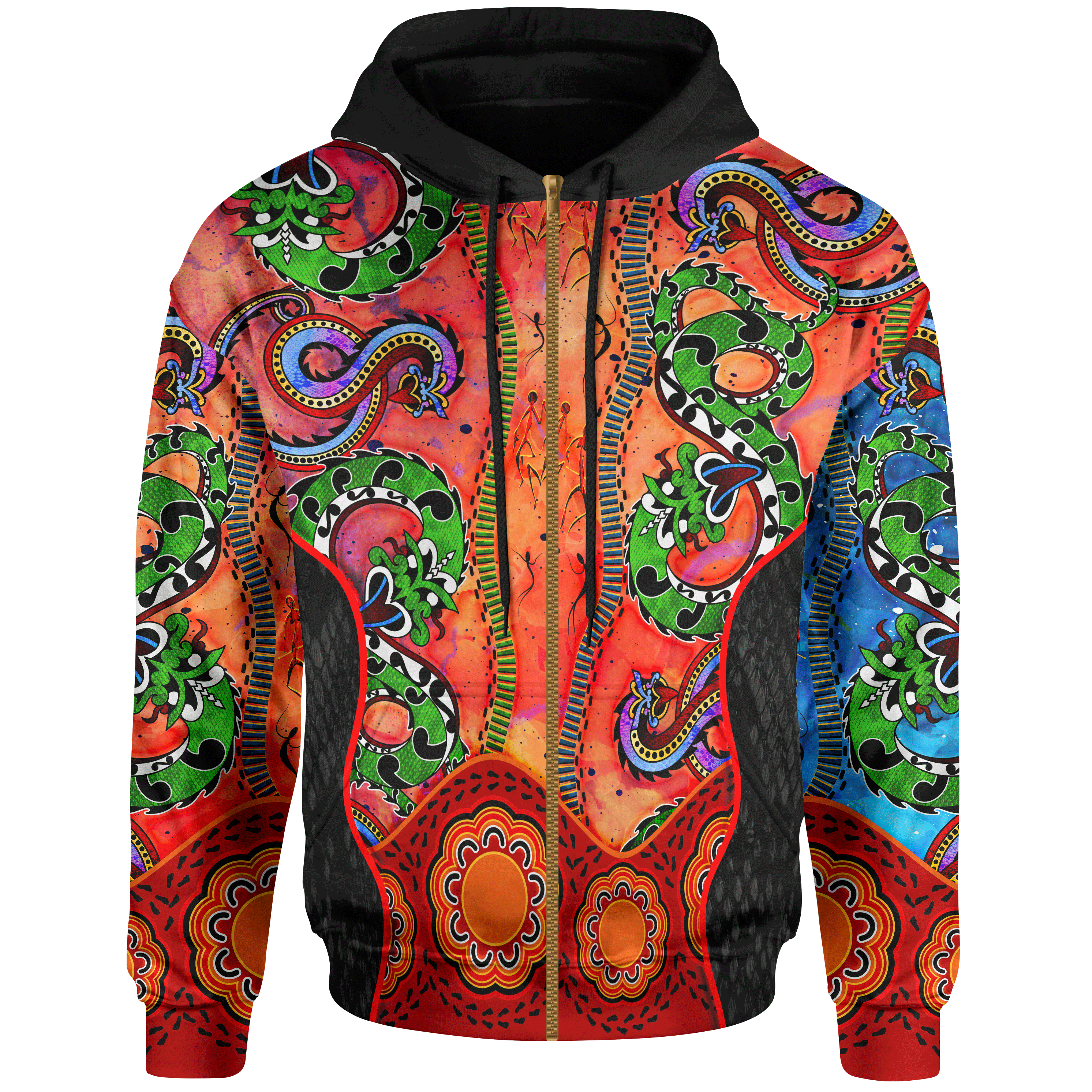 Zip Hoodie Aussie Indigenous Patterns Orange