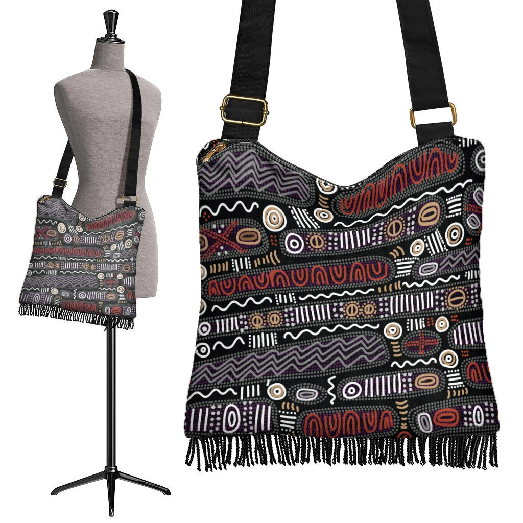 Boho Handbag - Aboriginal Black Tribal Pattern