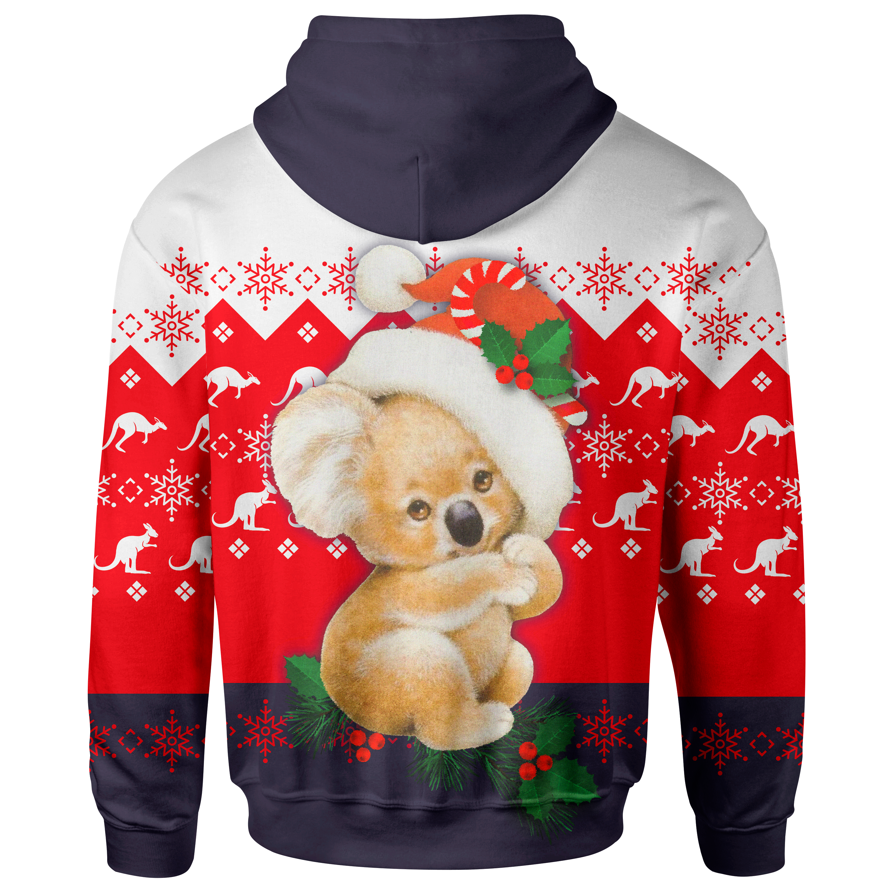 Christmas Zip Hoodie - Koala Hoodie Kangaroo Symbol Snowflakes