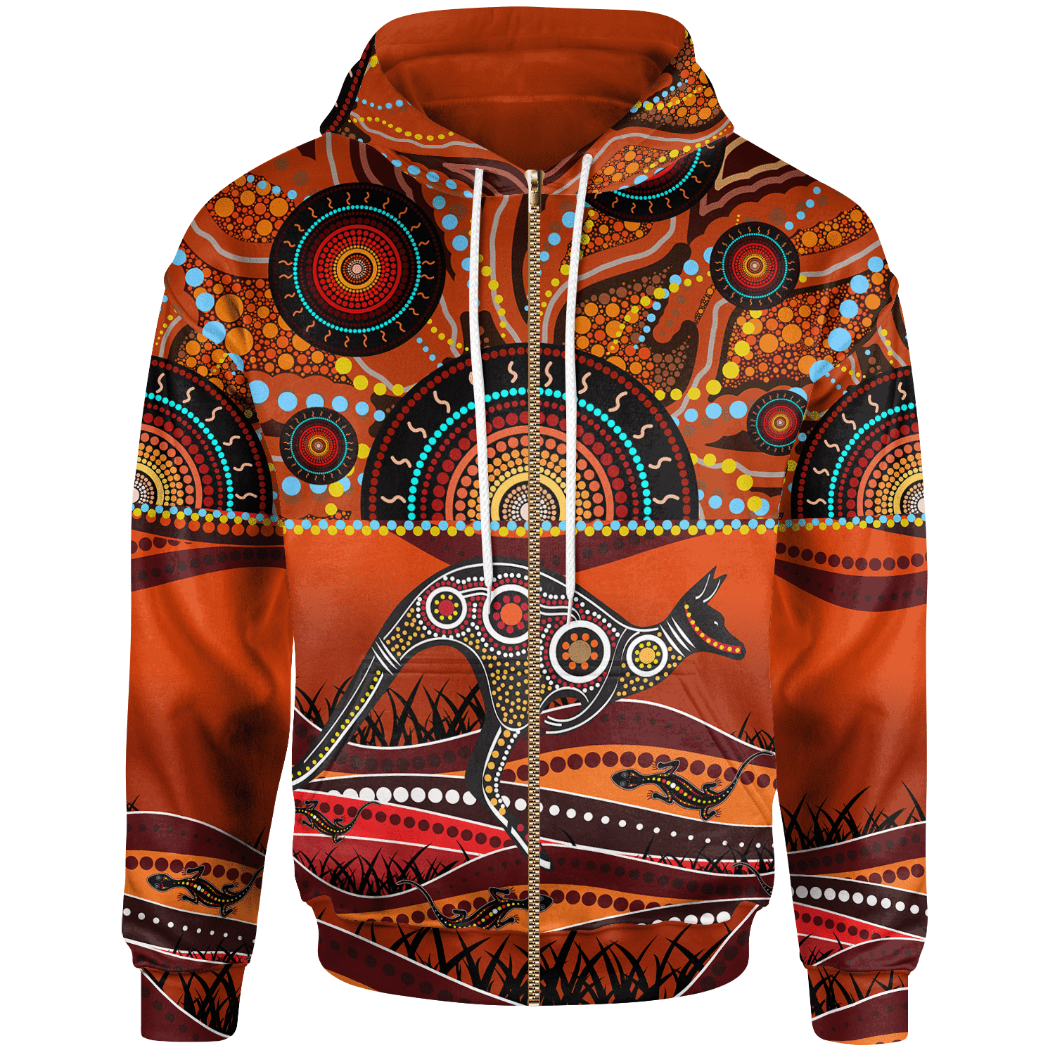 Aboriginal Zip Hoodie - Kangaroo With Dot Painting