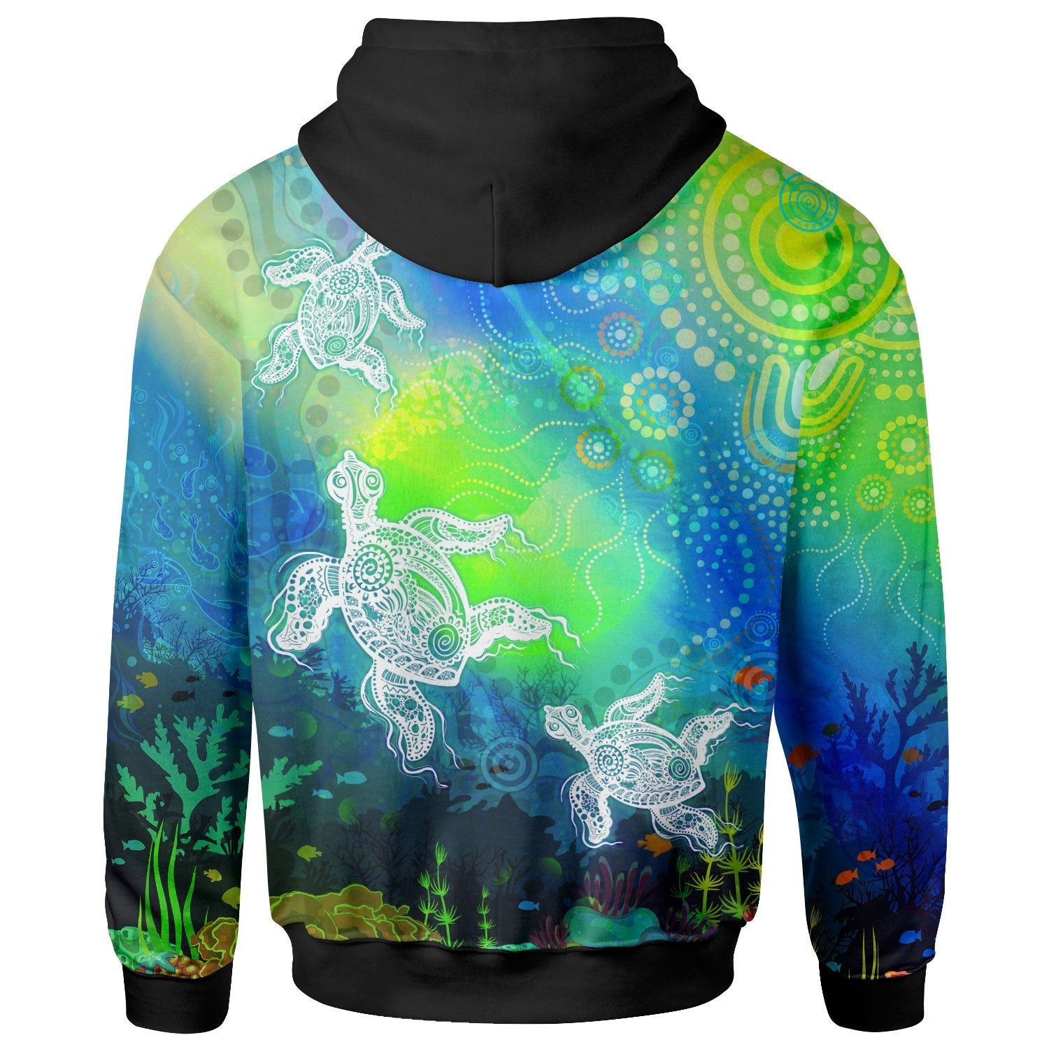 [Custom Text] Aboriginal Hoodie - Indigenous Turtle Ocean Dot Painting Art