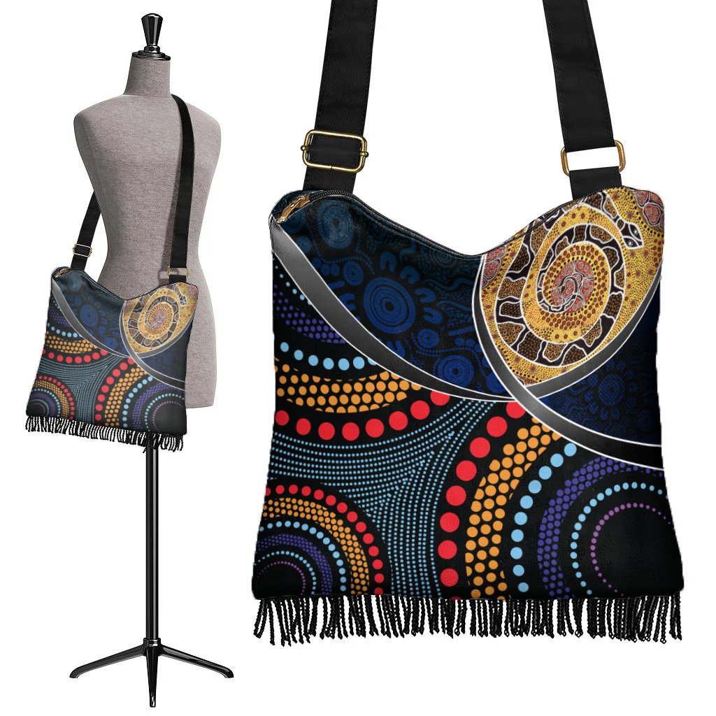 Aboriginal Boho Handbag - Aboriginal Dot Panting Art With Snake