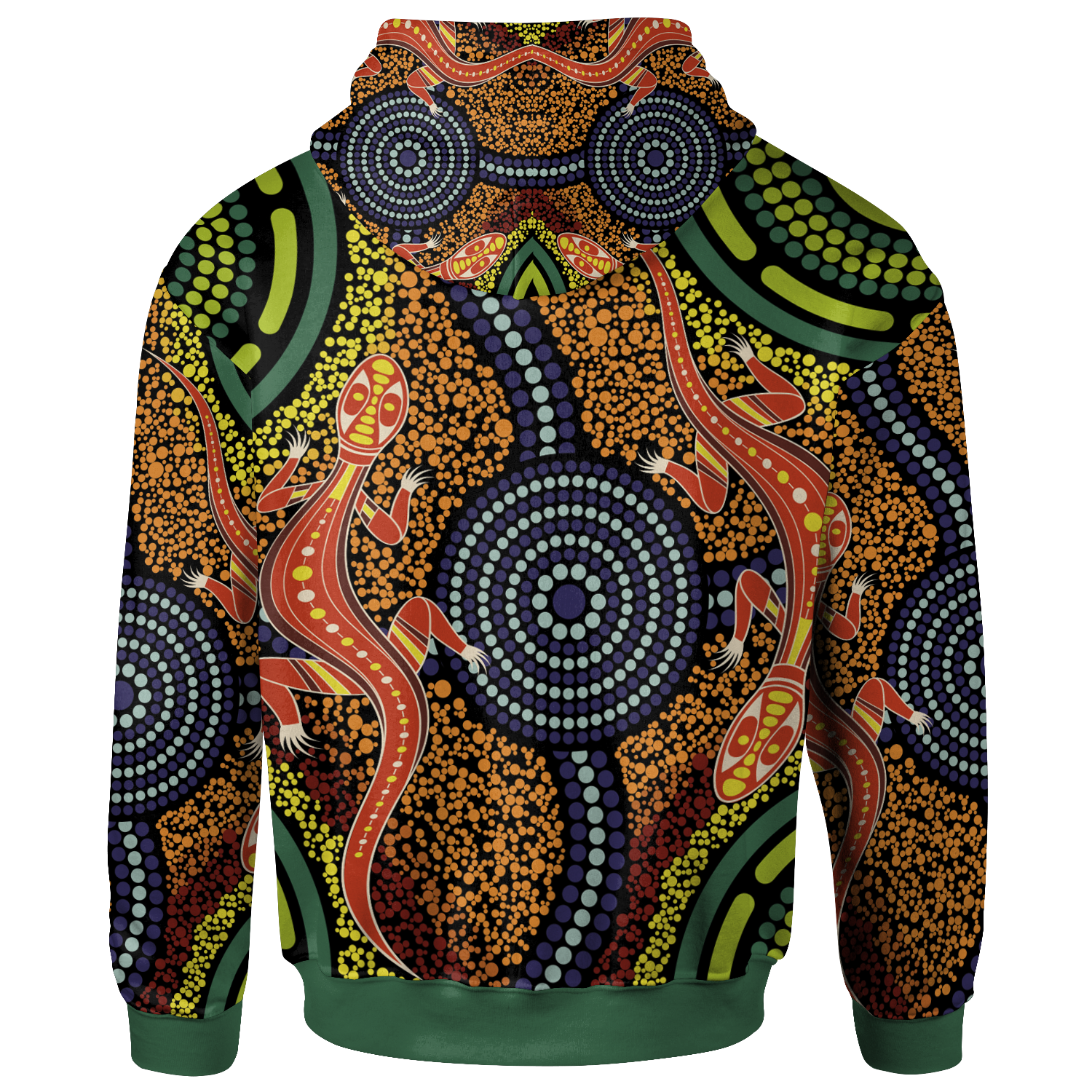 Aboriginal Zip Hoodie - Aboriginal Two Lizards Dot Painting Circle