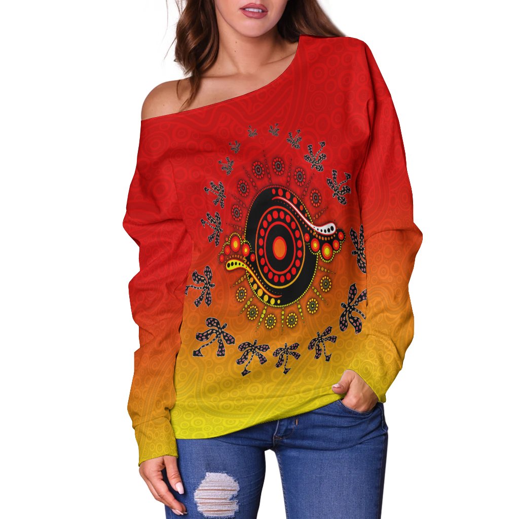 Aboriginal Women's Off Shoulder Sweater - Circle Pattern