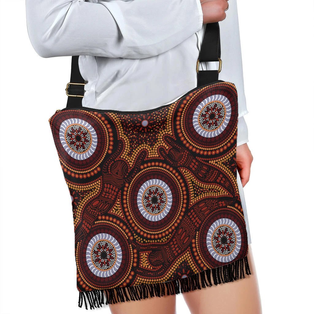 Aboriginal Boho Handbag - Aboriginal Human Dot Painting Art