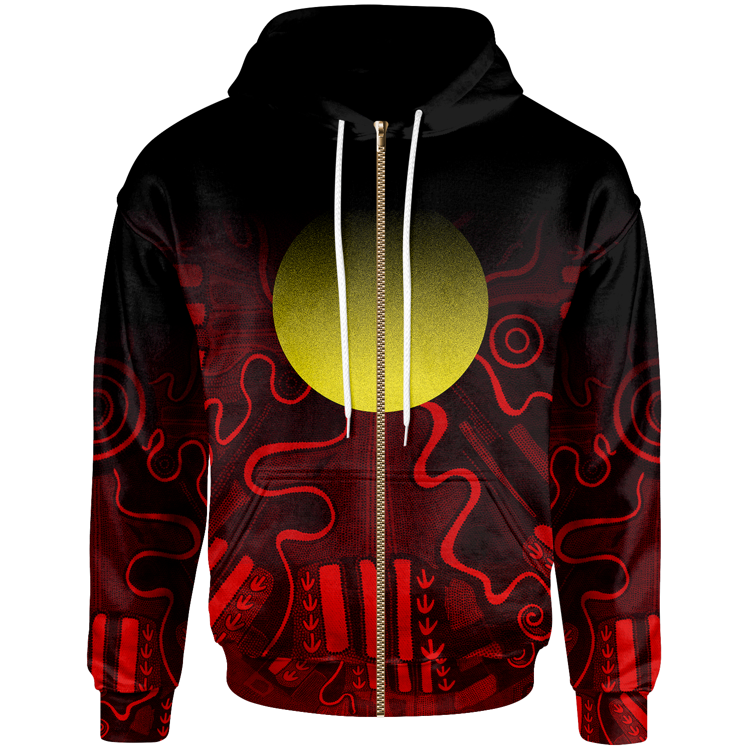 Aboriginal Zip Hoodie - Indigenous Flag Grunge Style