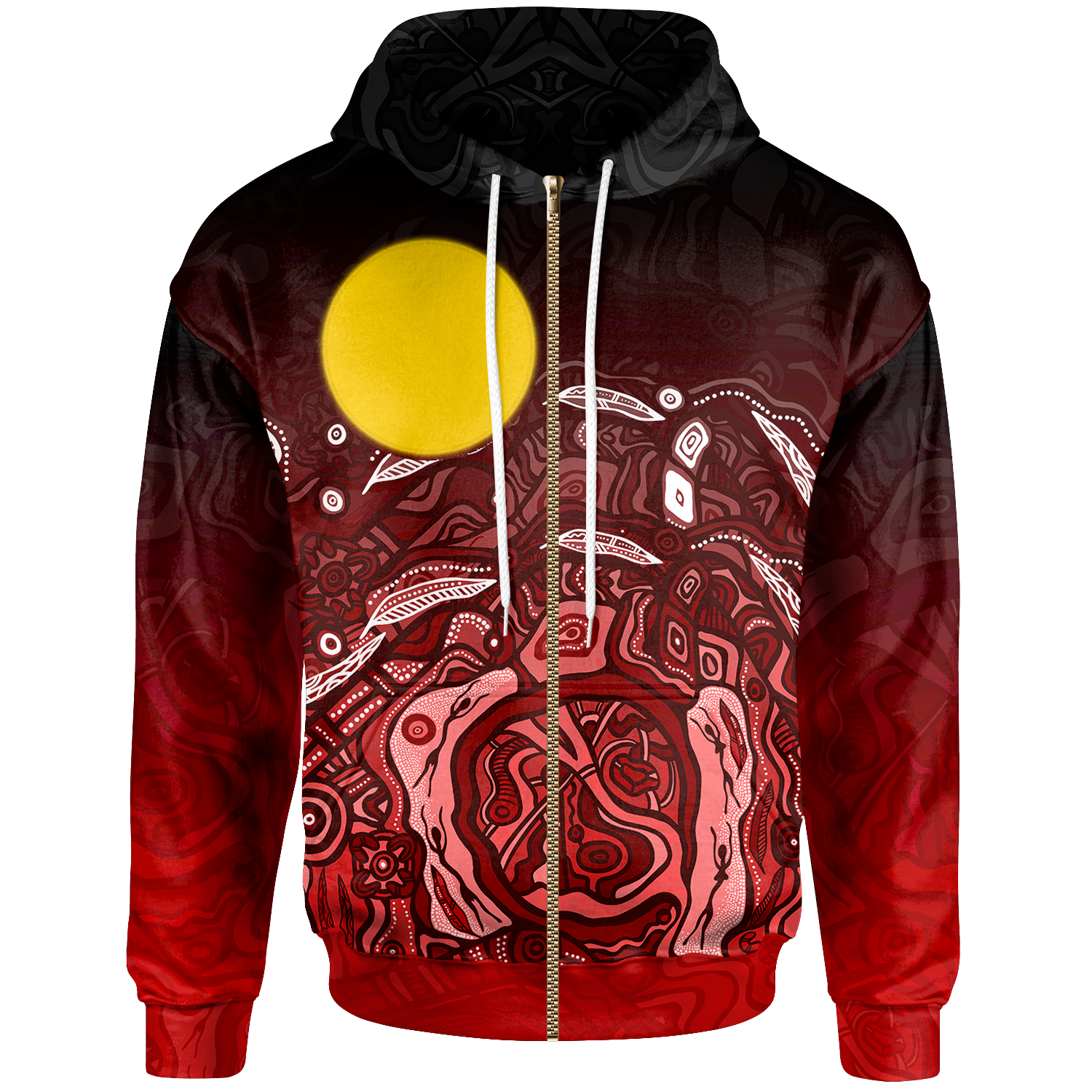 (Kid - Custom Text) Aboriginal Zip Hoodie - Red Landscape