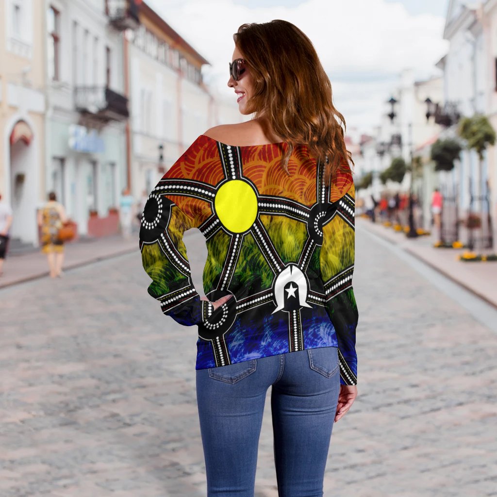 (Custom) Naidoc Week 2022 Off Shoulder Sweater, Aboriginal Geometric Style