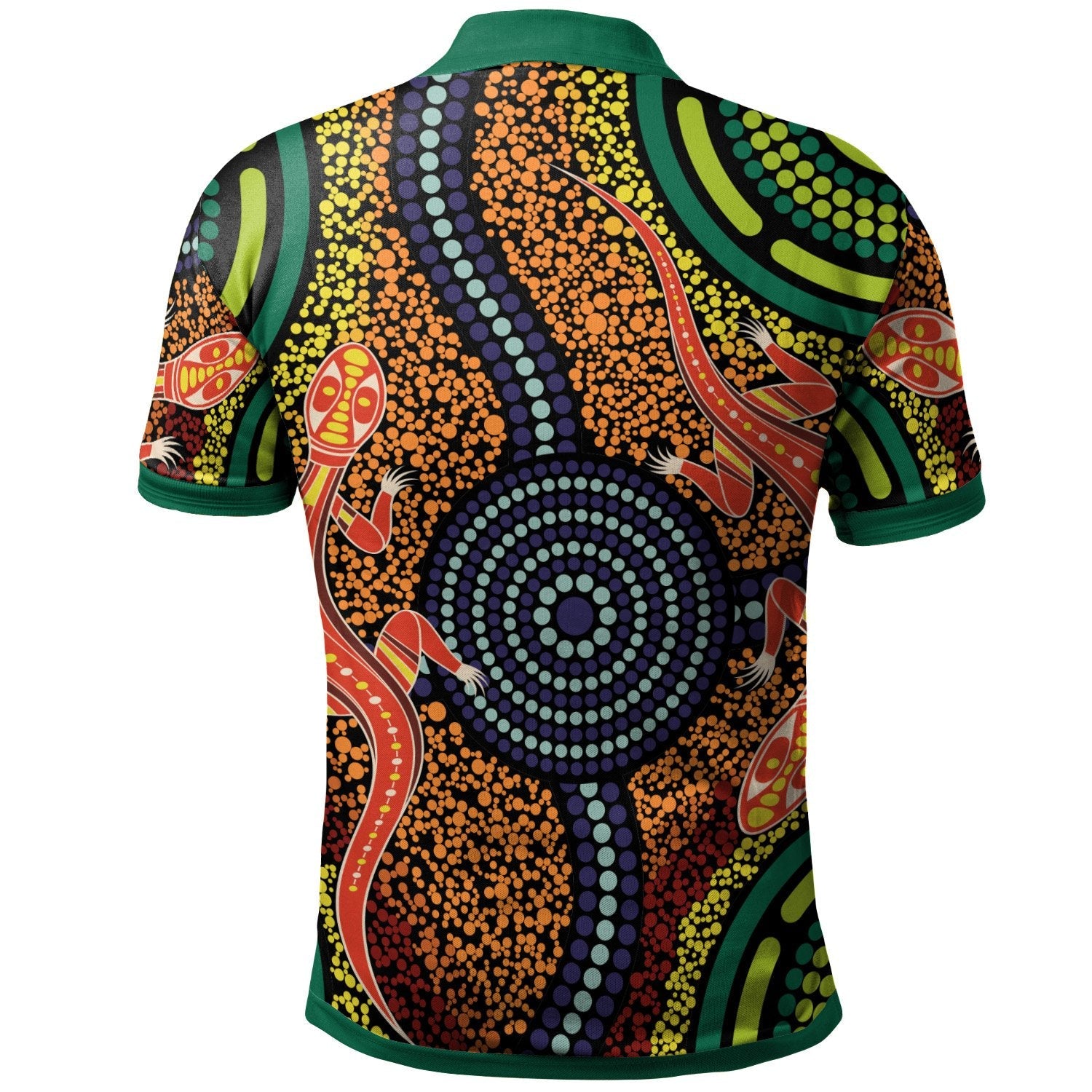 Aboriginal Polo - Aboriginal Two Lizards Dot Painting Circle Polo Shirt