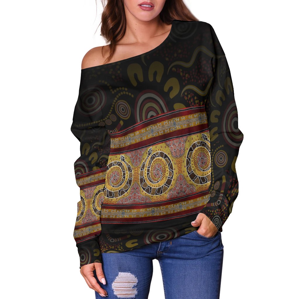 Aboriginal Women Off Shoulder - Snake Dot Panting Art