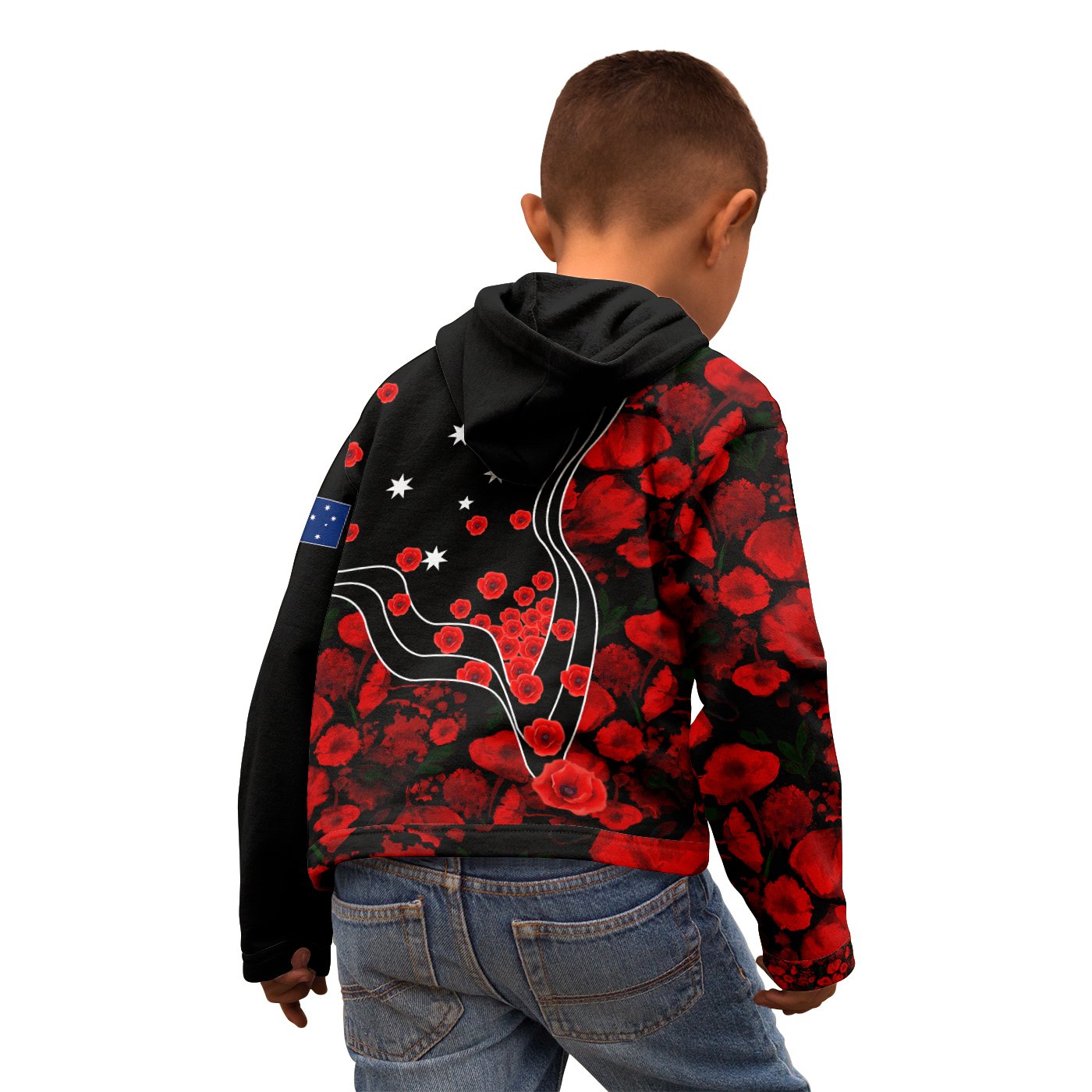 Anzac Lest We Forget Zip Hoodie Kid - Poppy Flowers