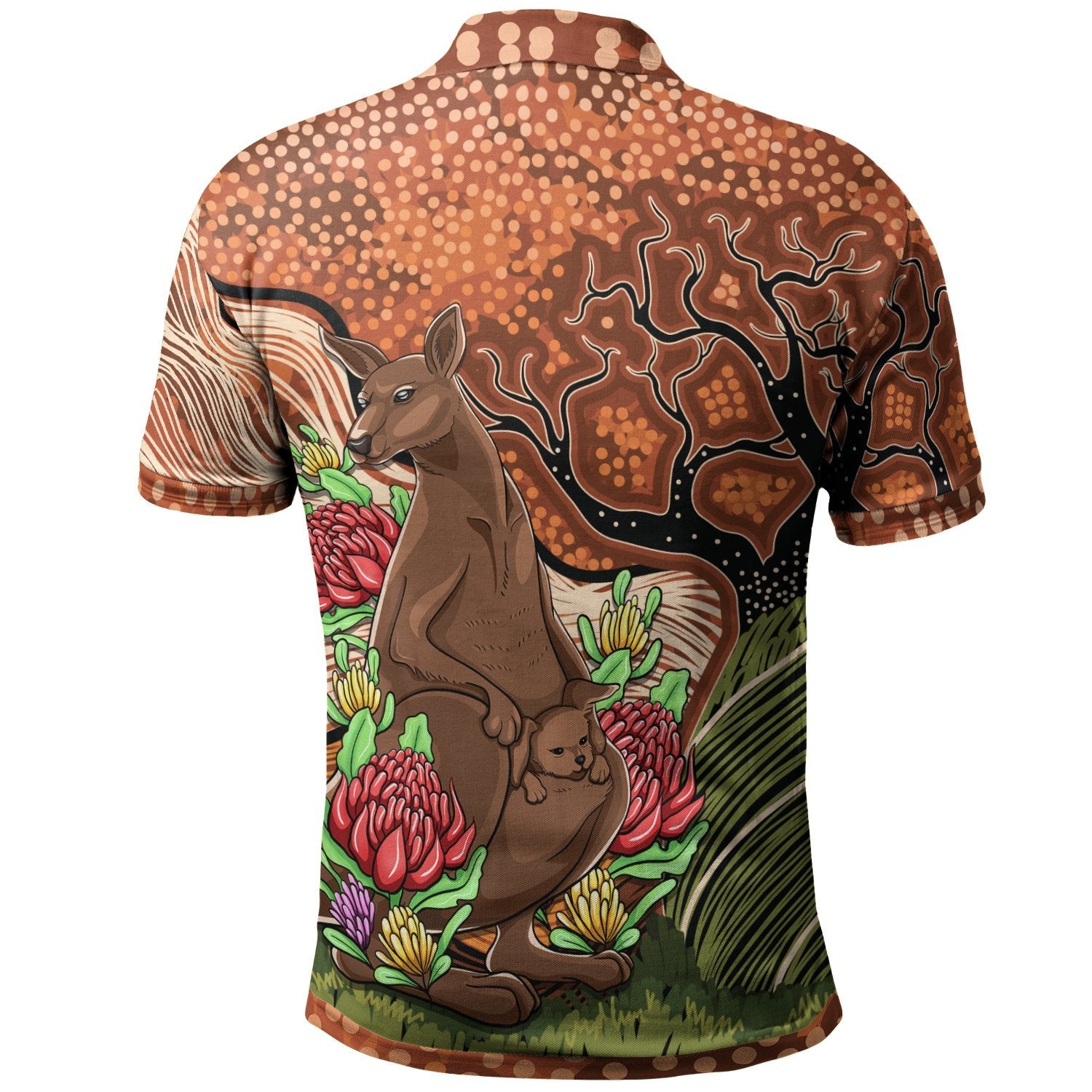 Aboriginal Polo - Kangaroo With Indigenous Tree Polo Shirt