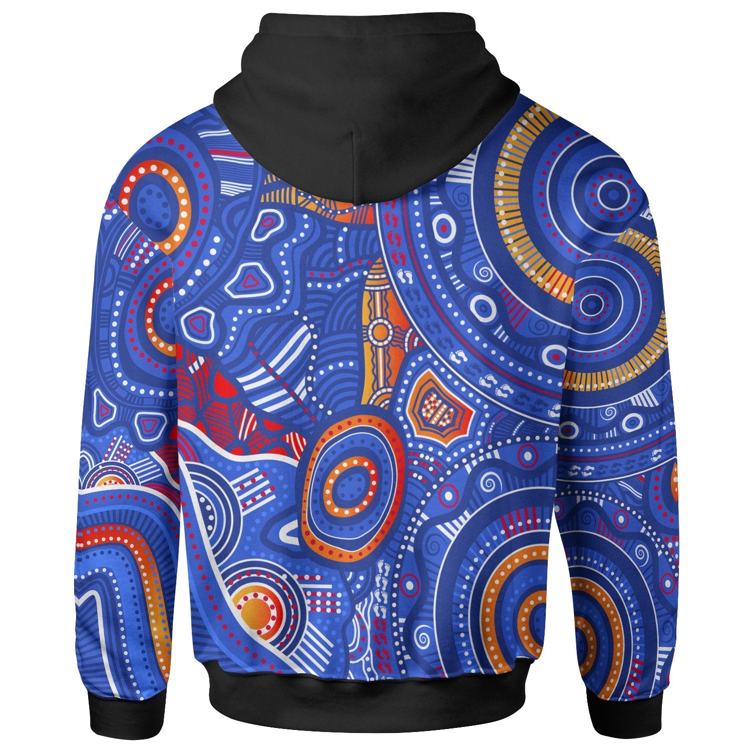 (Custom Text) Aboriginal Zip Hoodie - Indigenous Footprint Patterns Blue Color