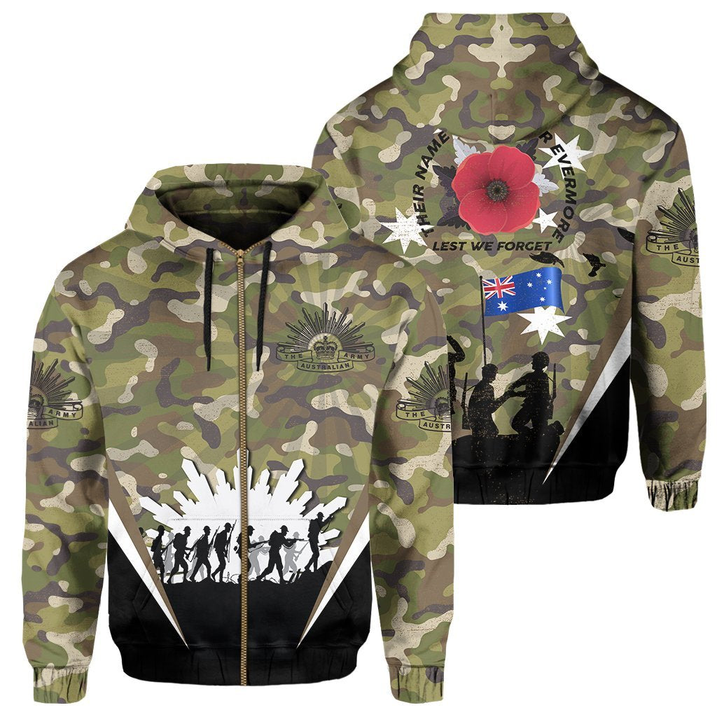 Zipper Hoodie Anzac Day 2022, Lest We Forget Army Style